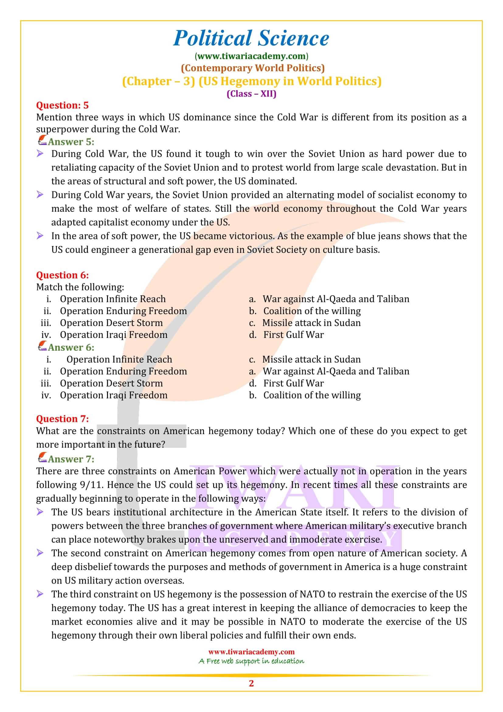 NCERT Solutions for Class 12 Political Science Chapter 3