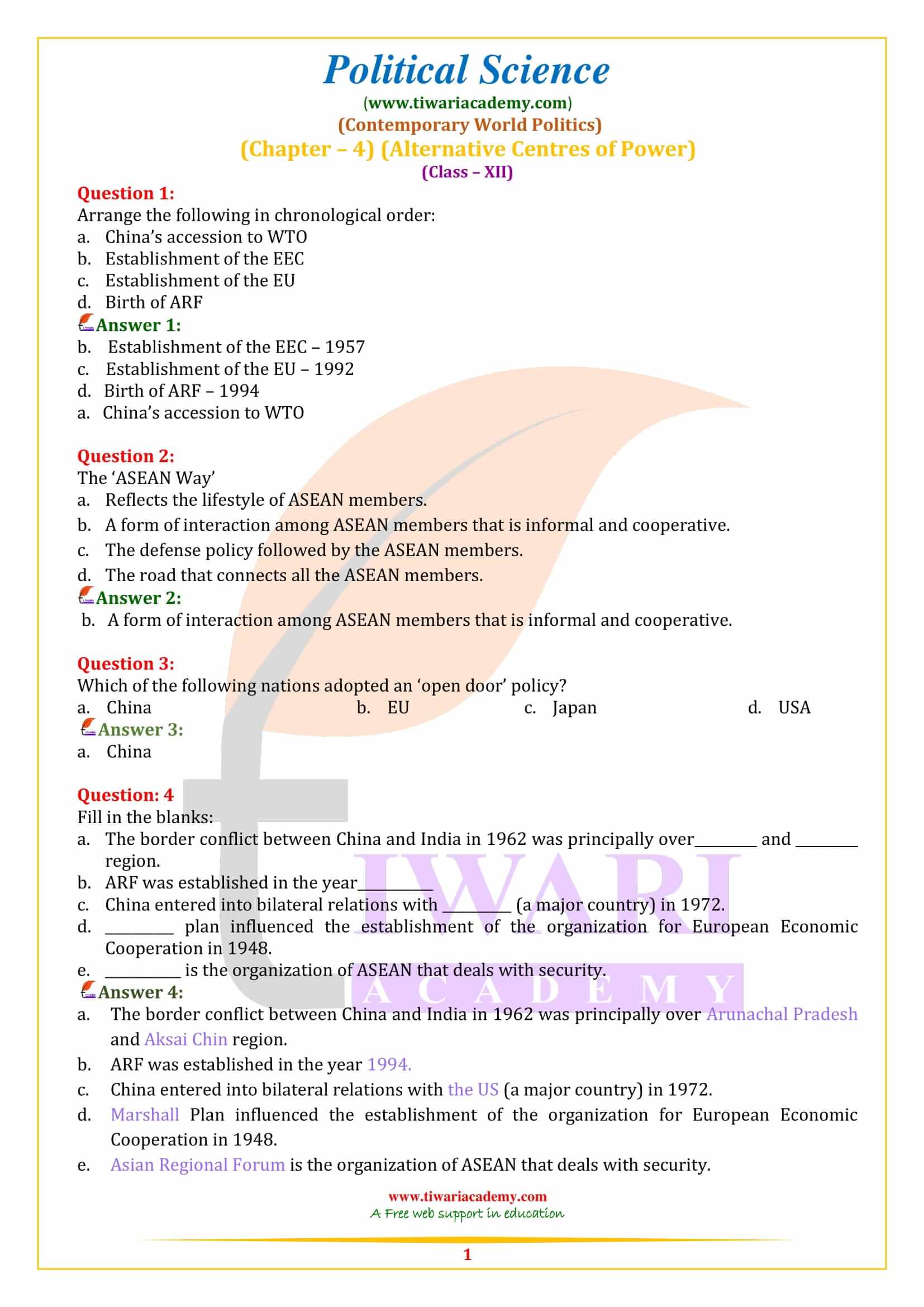 Class 12 Political Science Chapter 4 Alternative Centres of Power