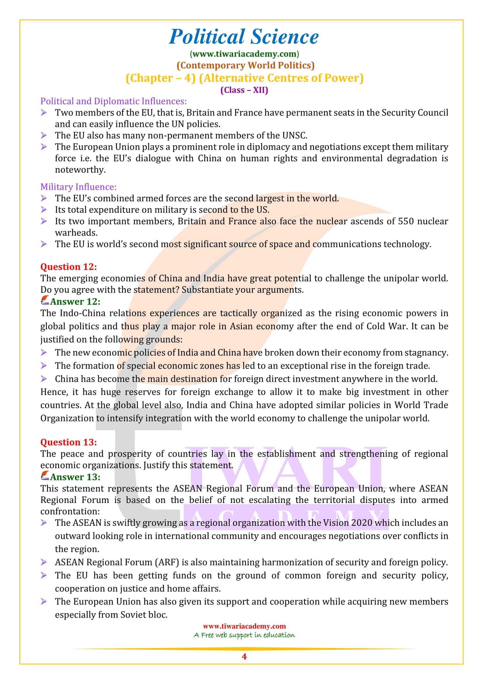 NCERT Solutions for Class 12 Political Science Chapter 4 free to use