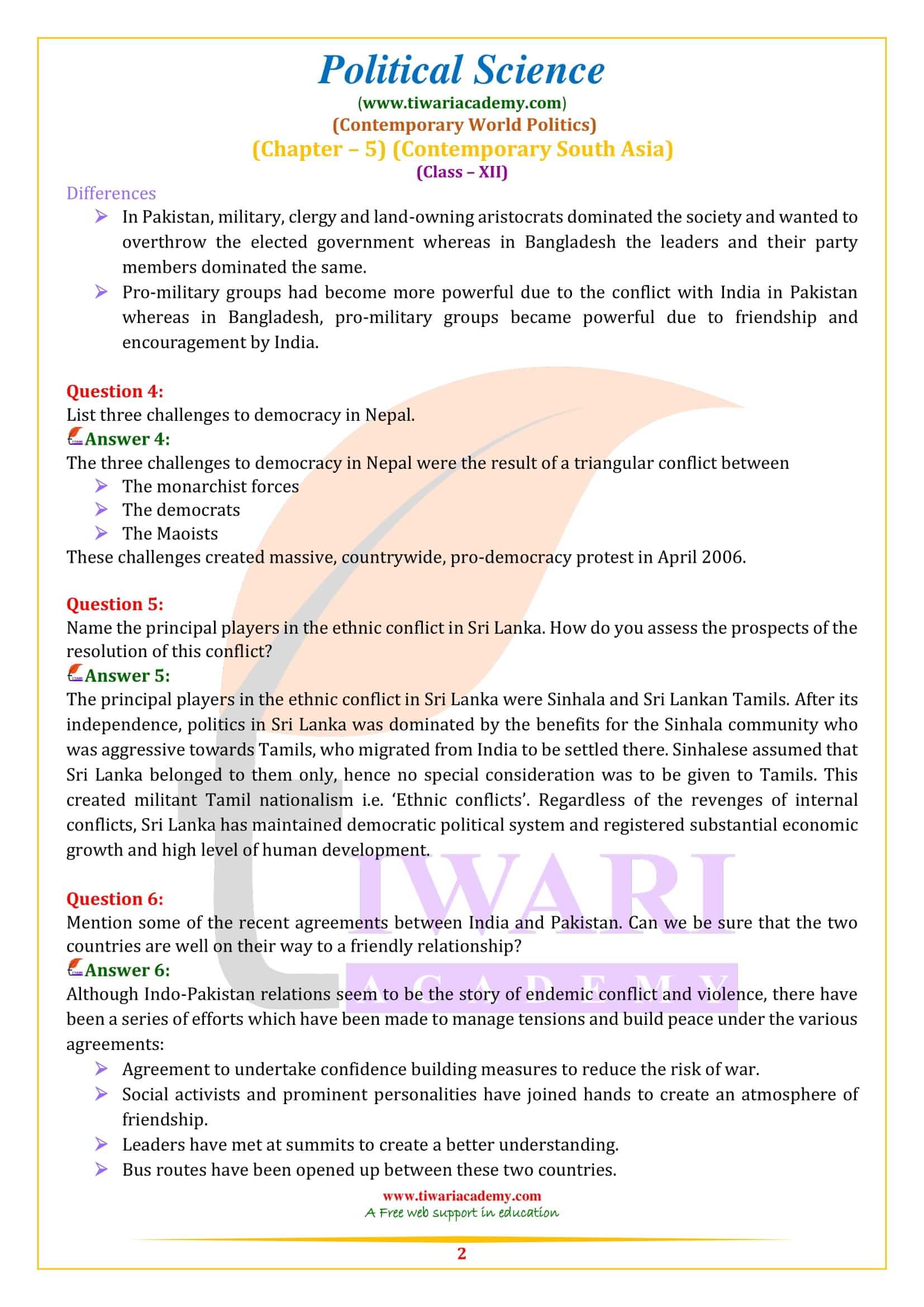 NCERT Solutions for Class 12 Political Science Chapter 5
