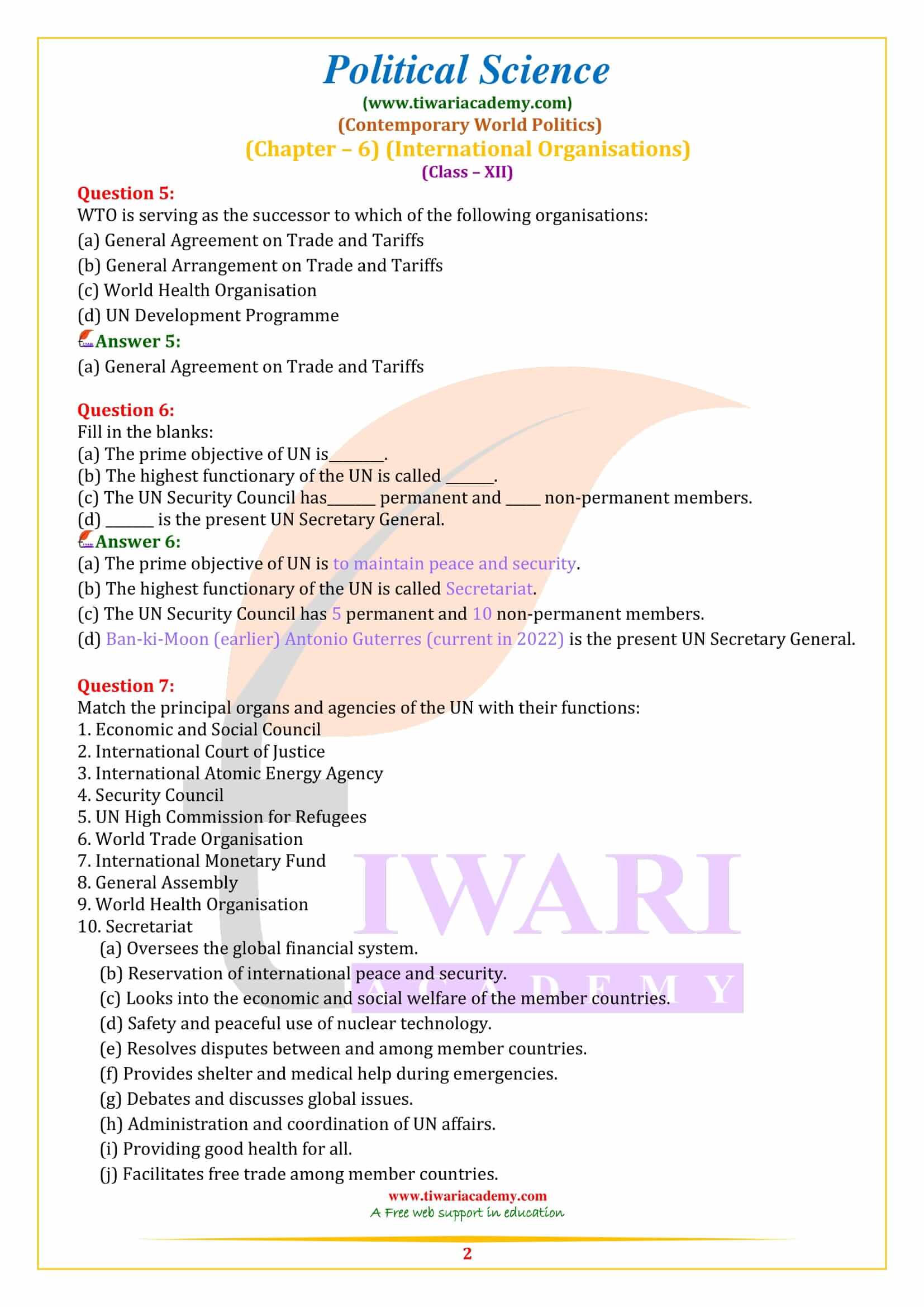 NCERT Solutions for Class 12 Political Science Chapter 6