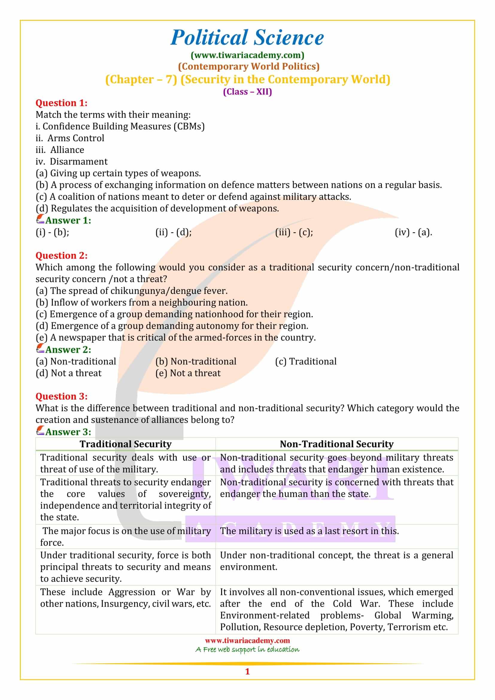 Class 12 Political Science Chapter 7 Security in the Contemporary World