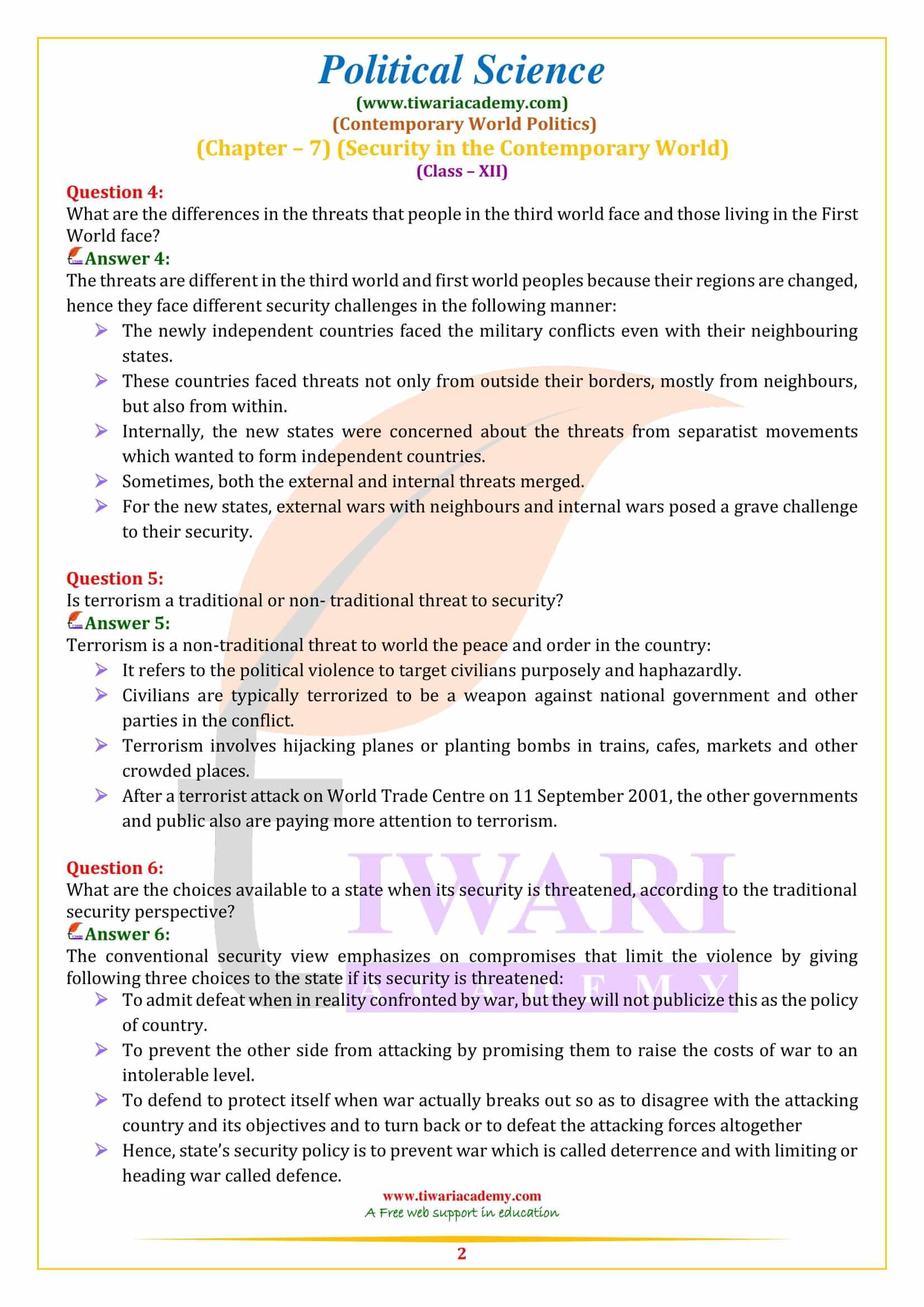 NCERT Solutions for Class 12 Political Science Chapter 7