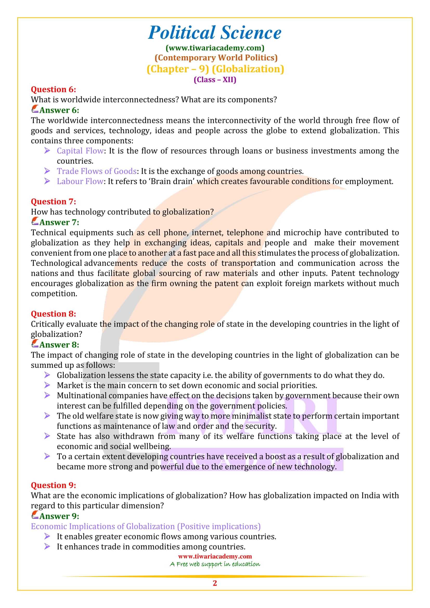 NCERT Solutions for Class 12 Political Science Chapter 9
