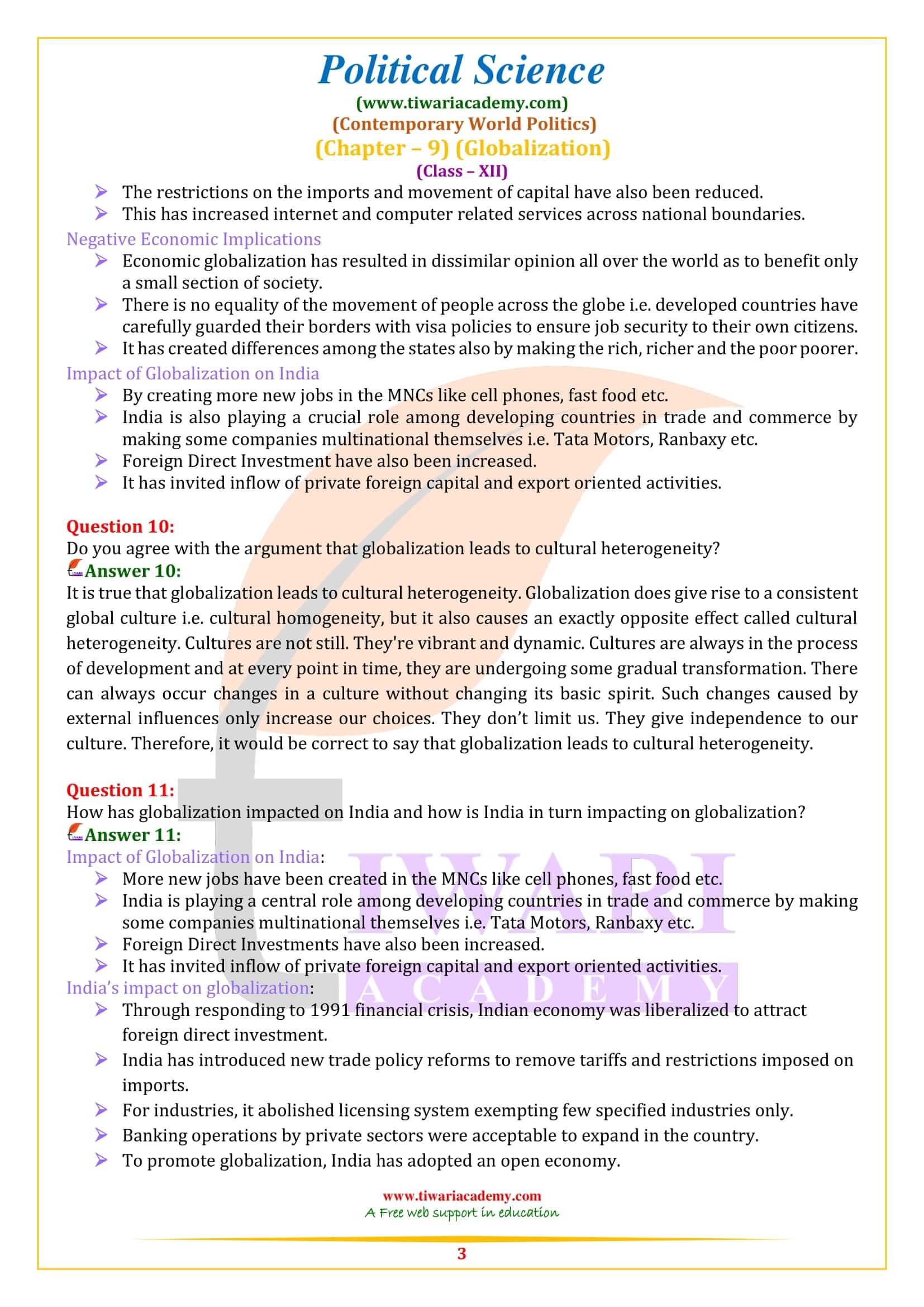 Class 12 Political Science Chapter 9