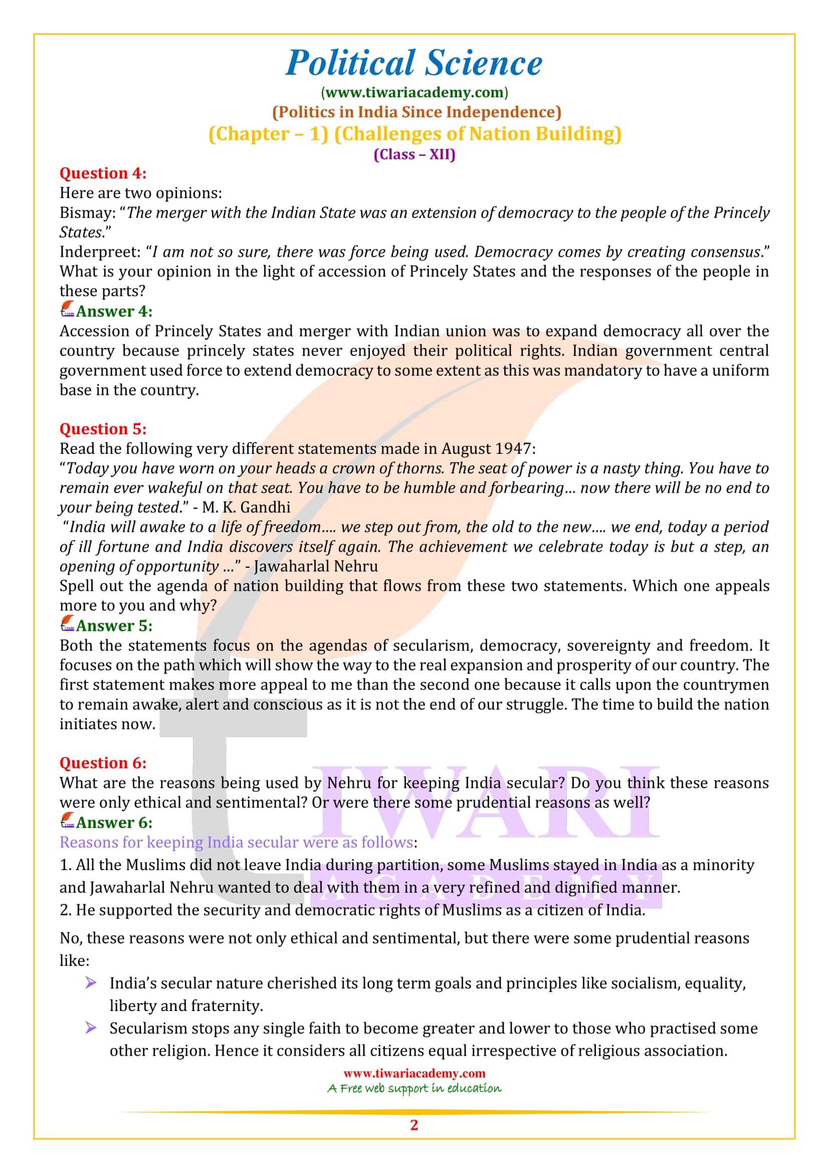 NCERT Solutions for Class 12 Political Science Chapter 1