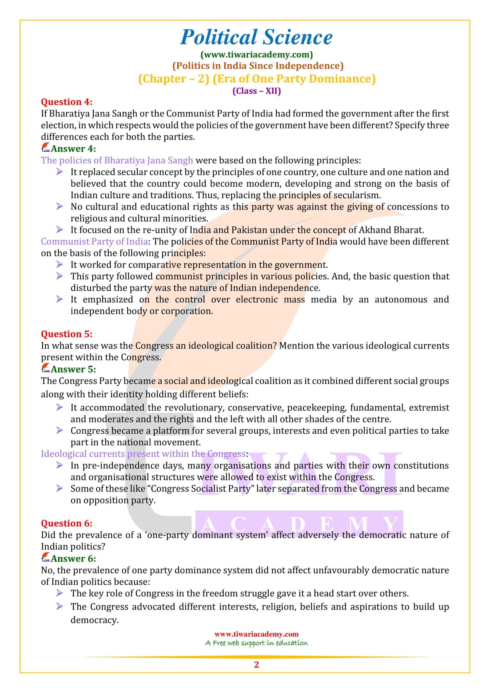 NCERT Solutions for Class 12 Political Science Part 2 Chapter 2