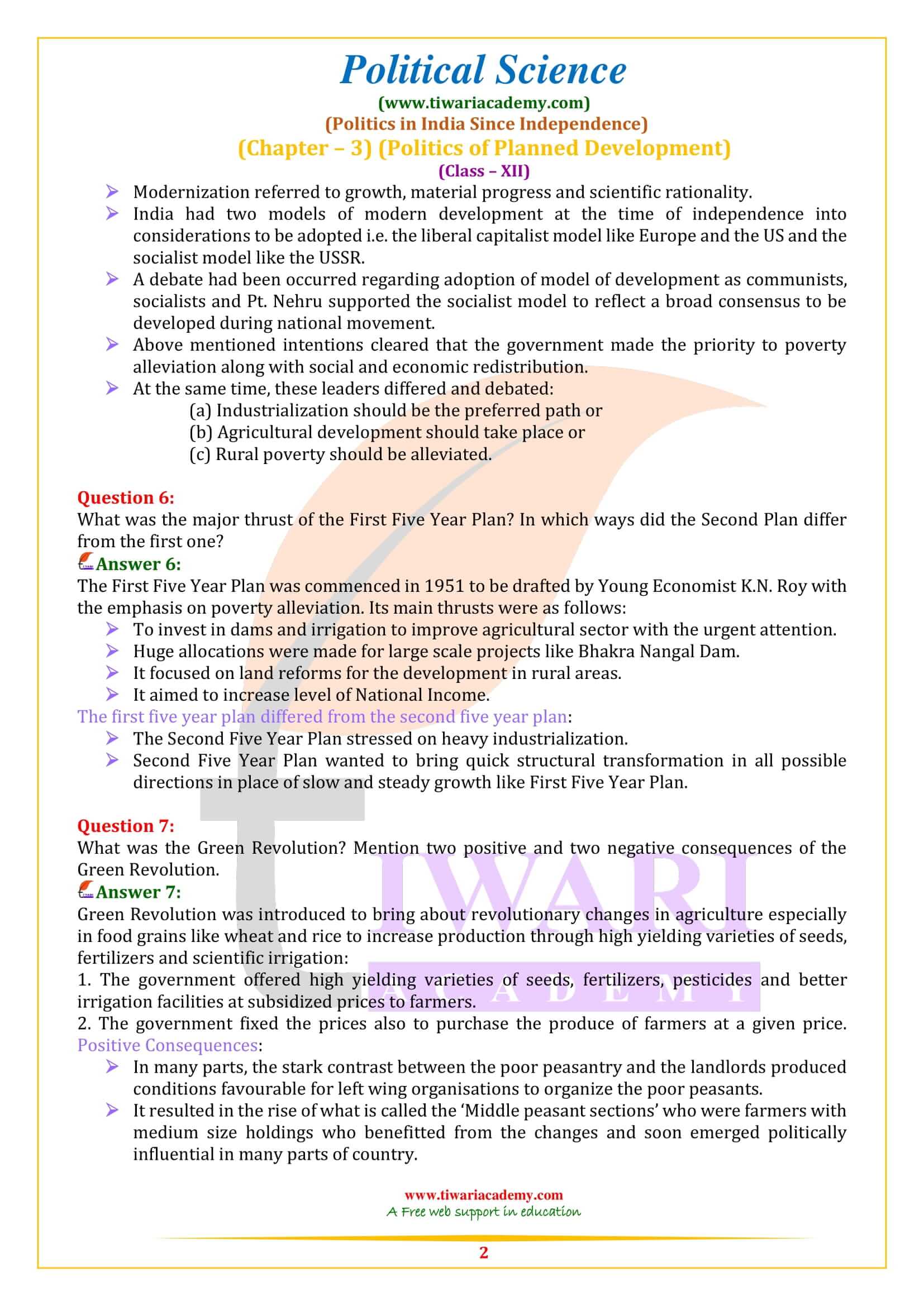 NCERT Solutions for Class 12 Political Science Part 2 Chapter 3
