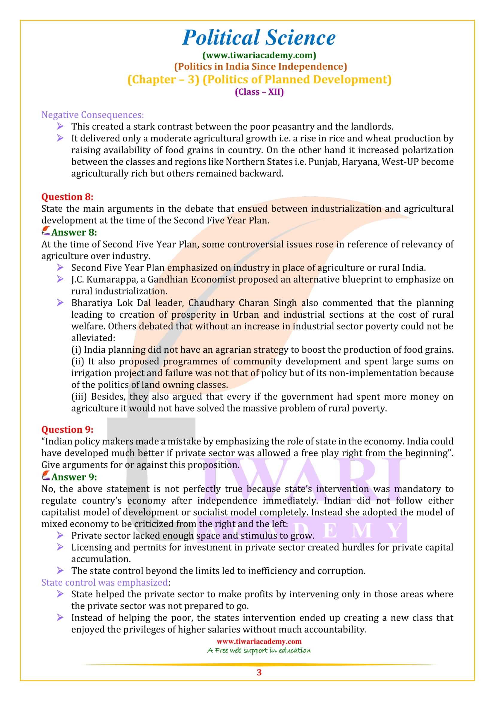 NCERT Solutions for Class 12 Political Science Part 2 Chapter 3 in English Medium