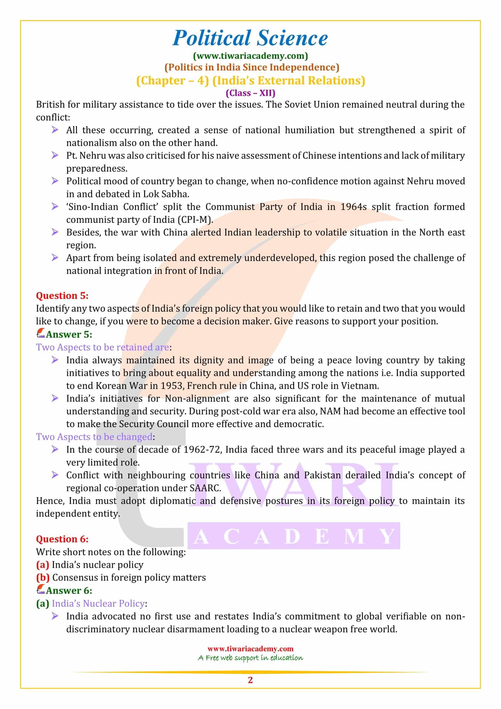 NCERT Solutions for Class 12 Political Science Part 2 Chapter 4