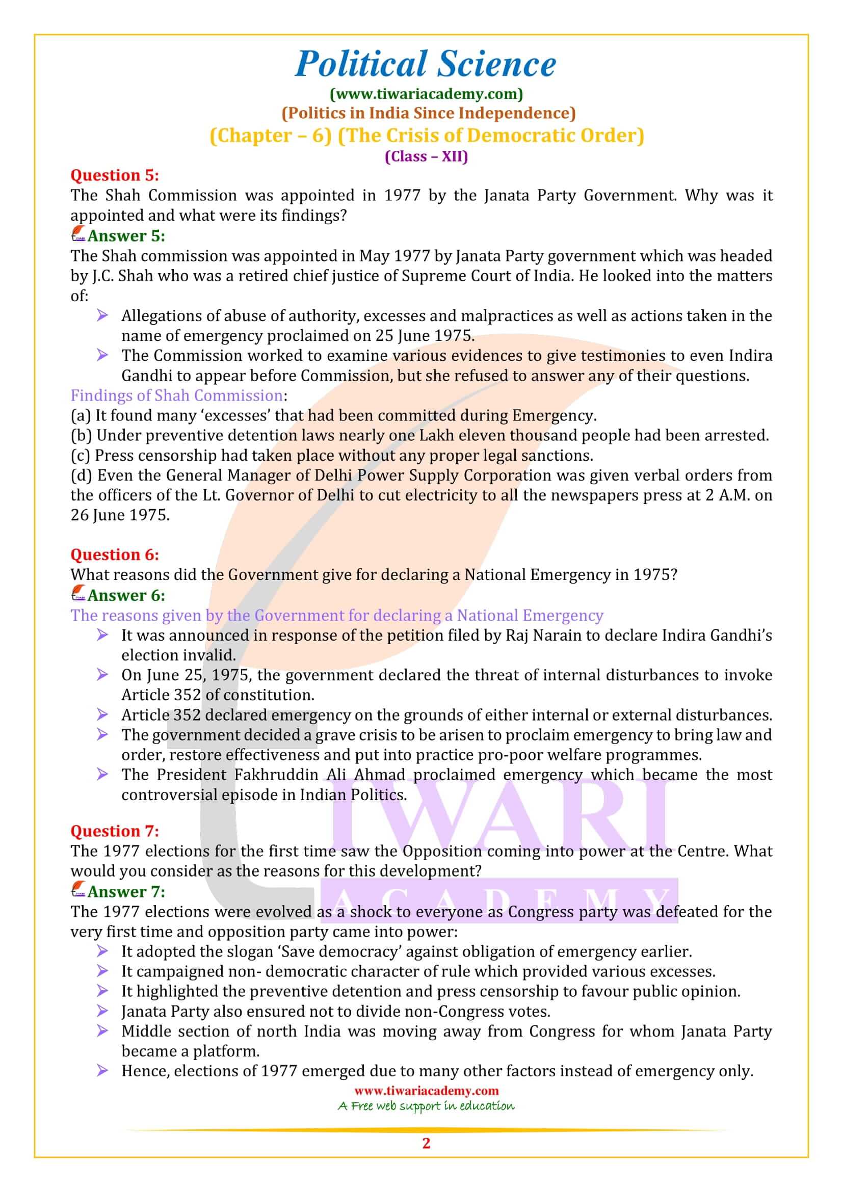 NCERT Solutions for Class 12 Political Science Part 2 Chapter 6