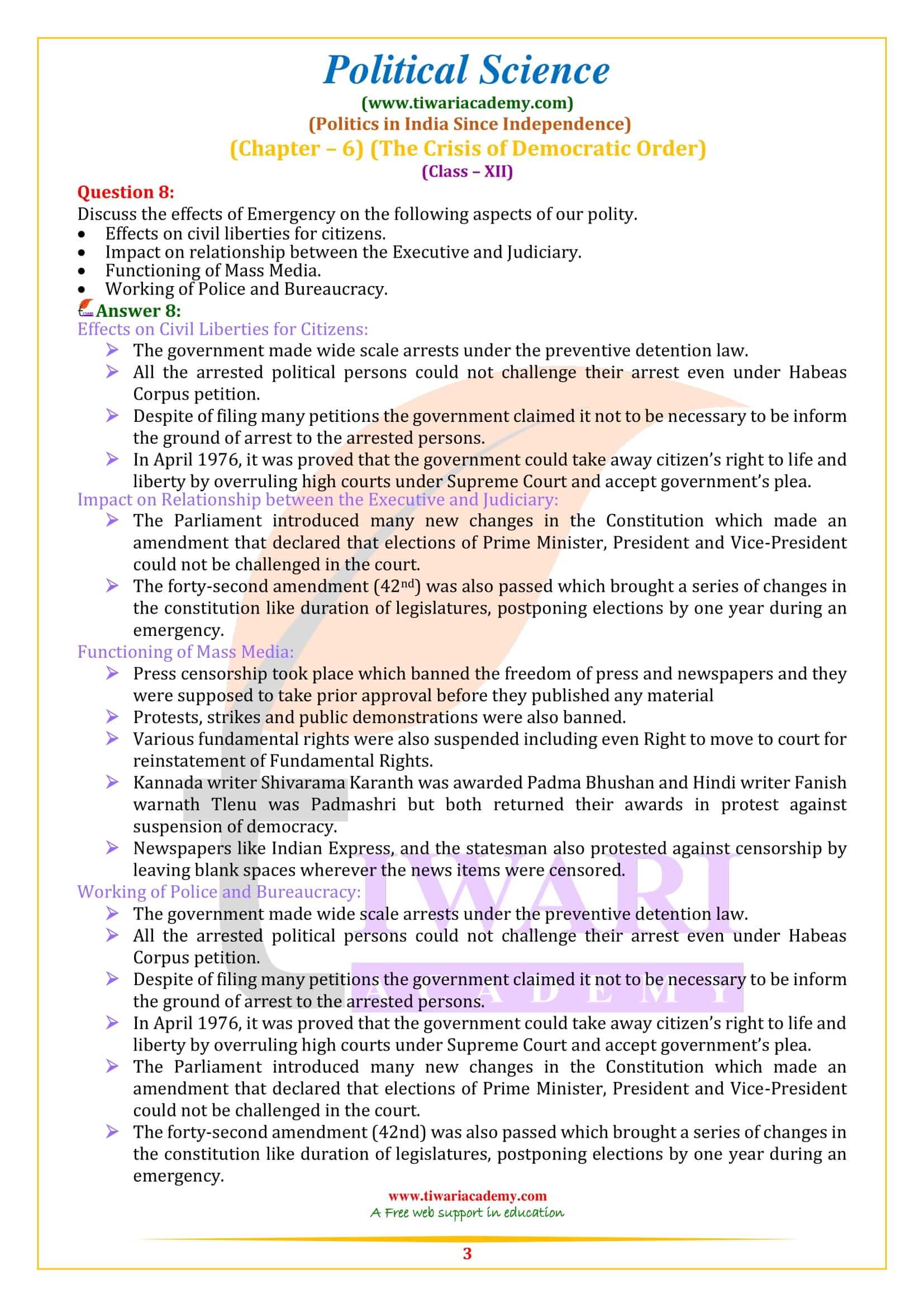 NCERT Solutions for Class 12 Political Science Part 2 Chapter 6 in English Medium