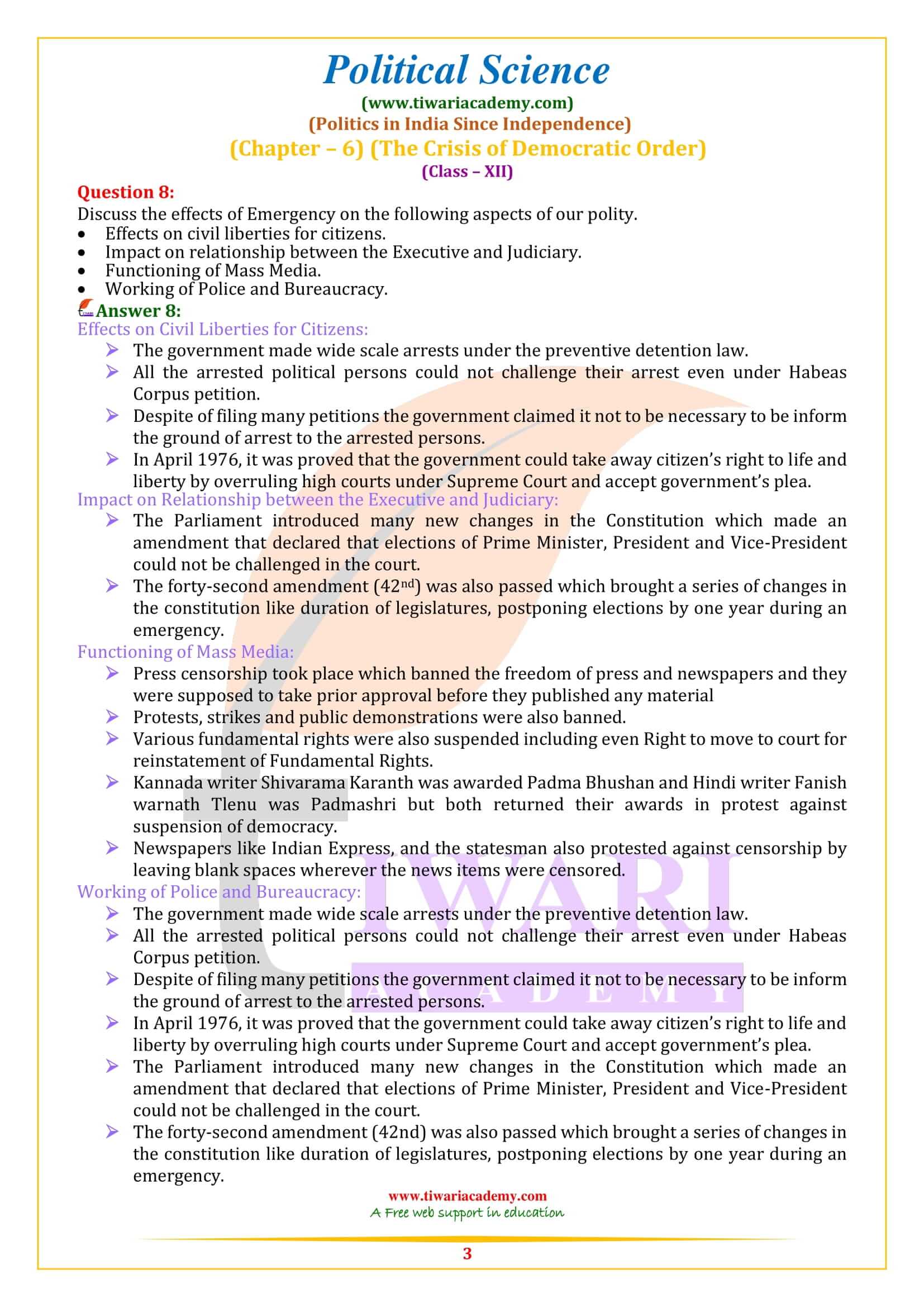 NCERT Solutions for Class 12 Political Science Part 2 Chapter 6 in English Medium