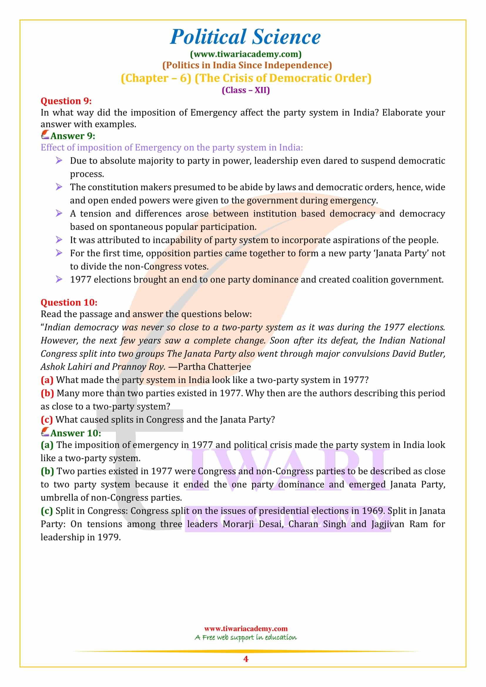 Class 12 Political Science Part 2 Chapter 6