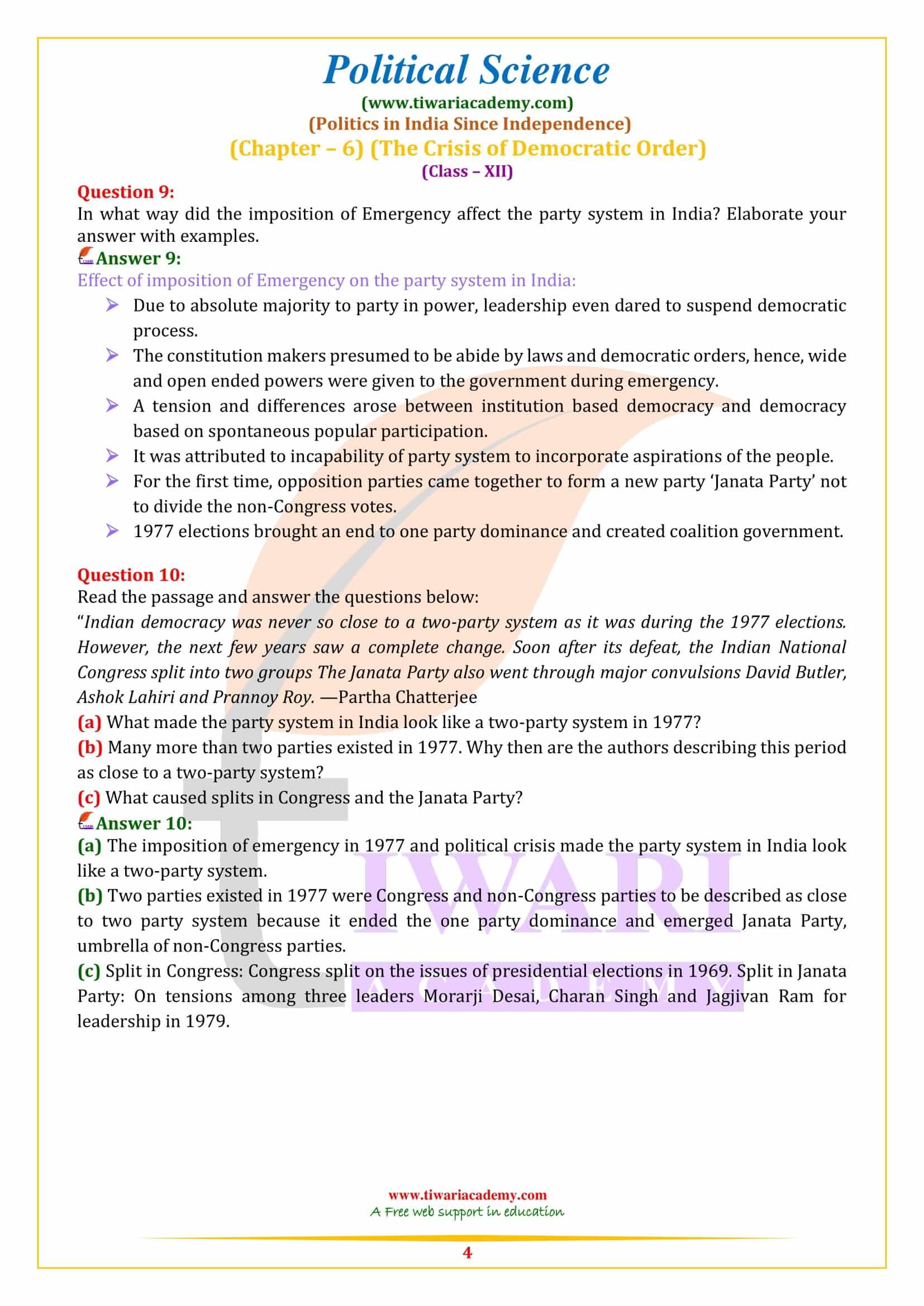 Class 12 Political Science Part 2 Chapter 6