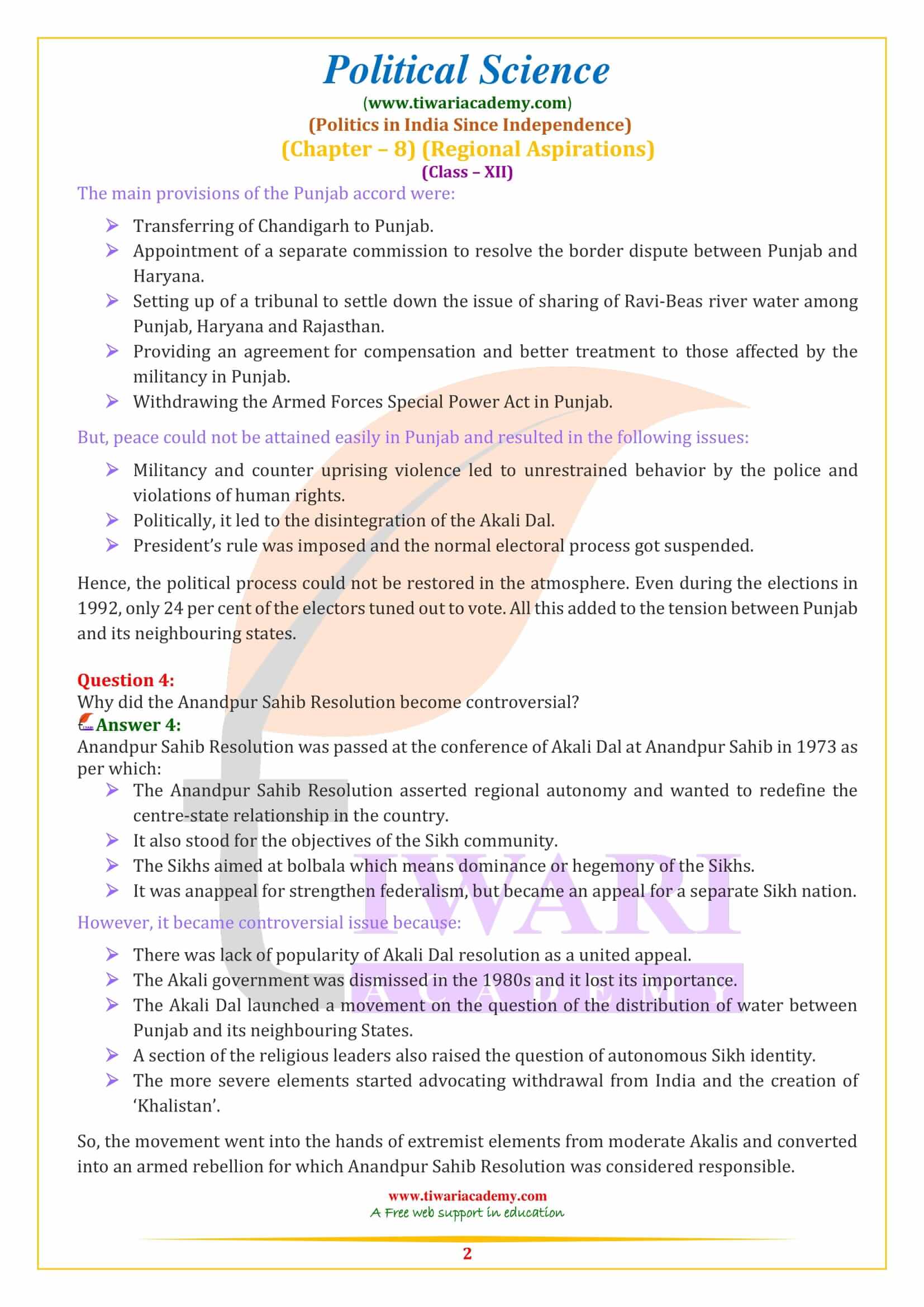 NCERT Solutions for Class 12 Political Science Part 2 Chapter 8