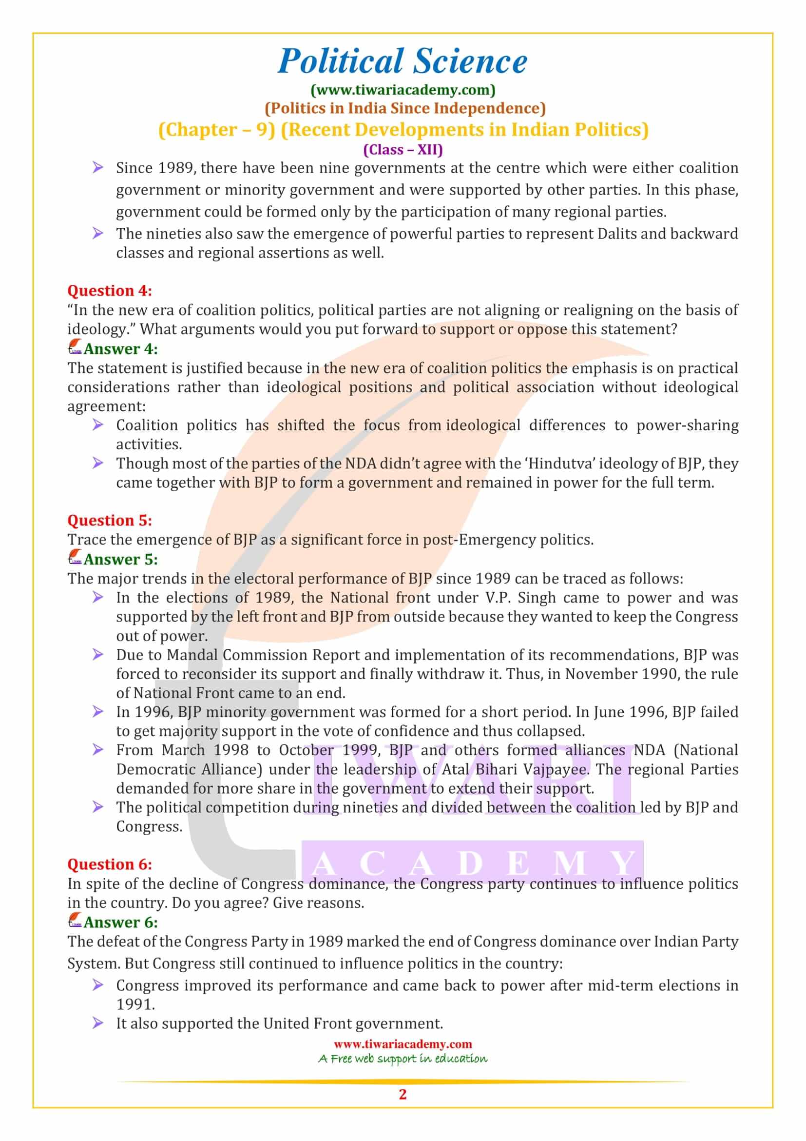 NCERT Solutions for Class 12 Political Science Part 2 Chapter 9