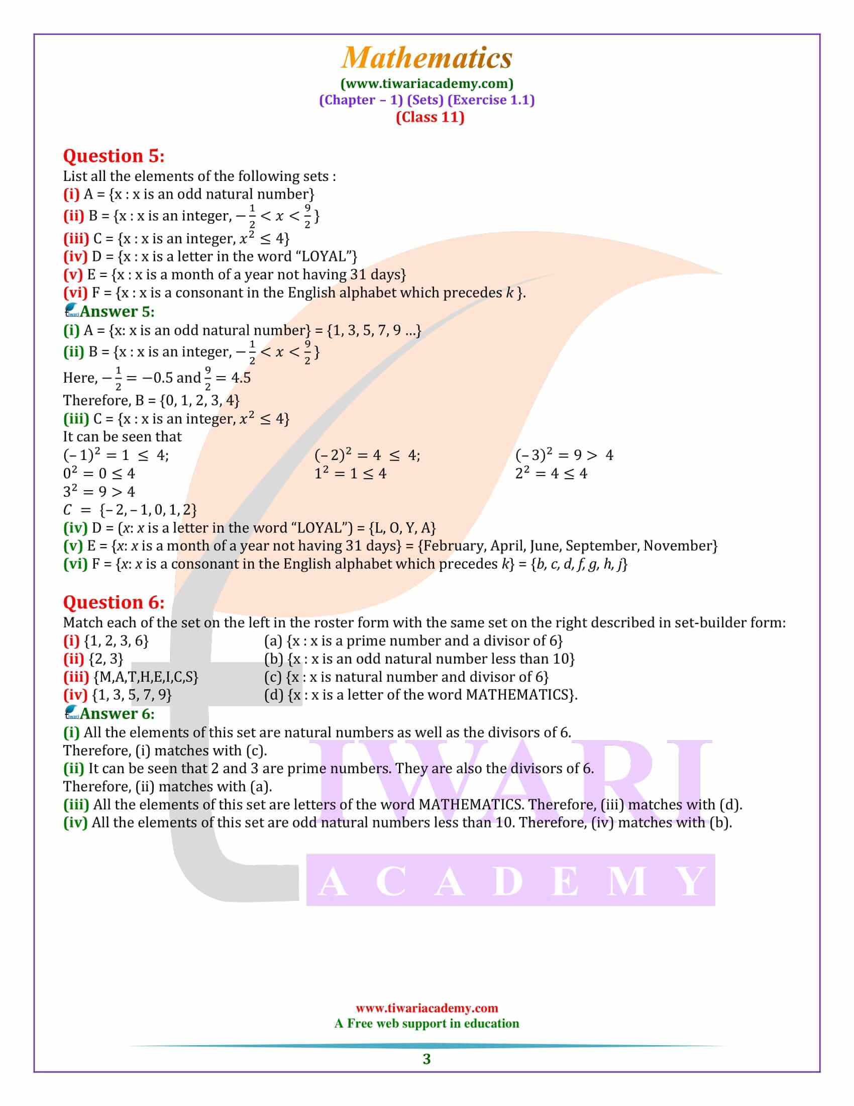 NCERT Solutions for Class 11 Maths Exercise 1.1 pdf download