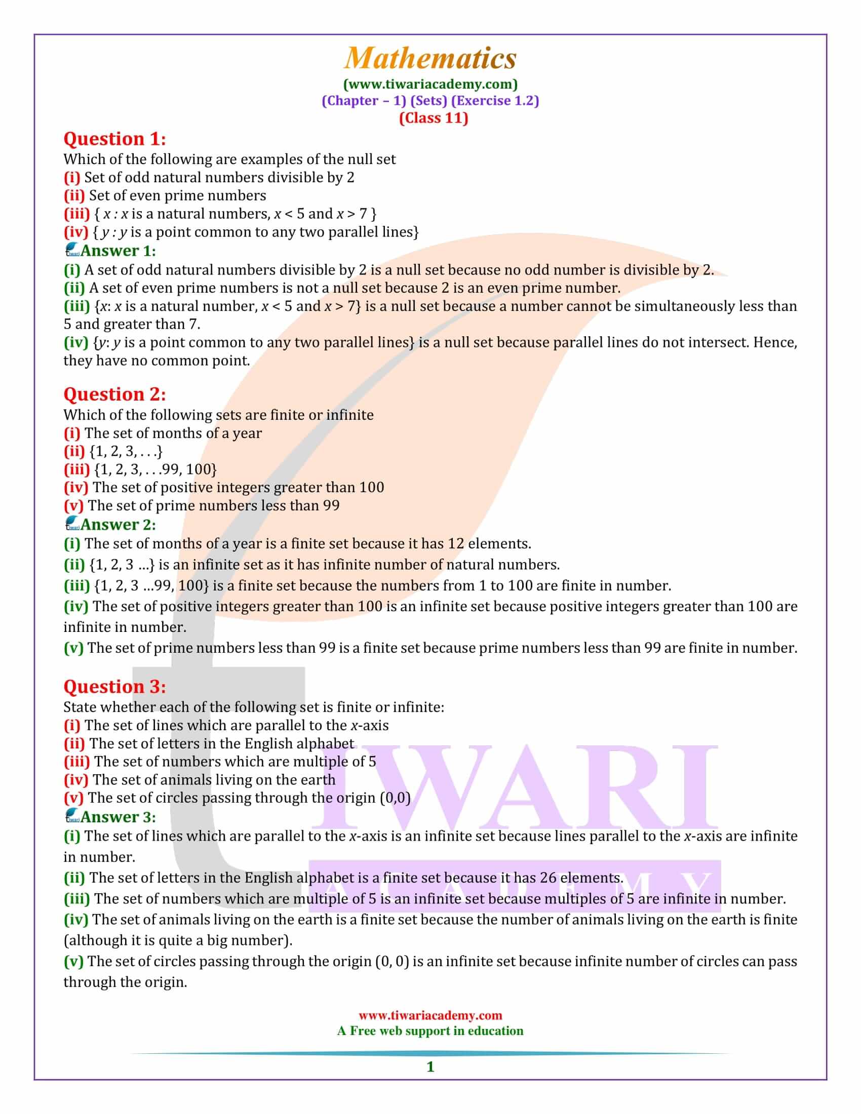 Class 11 Maths Exercise 1.2 Sets