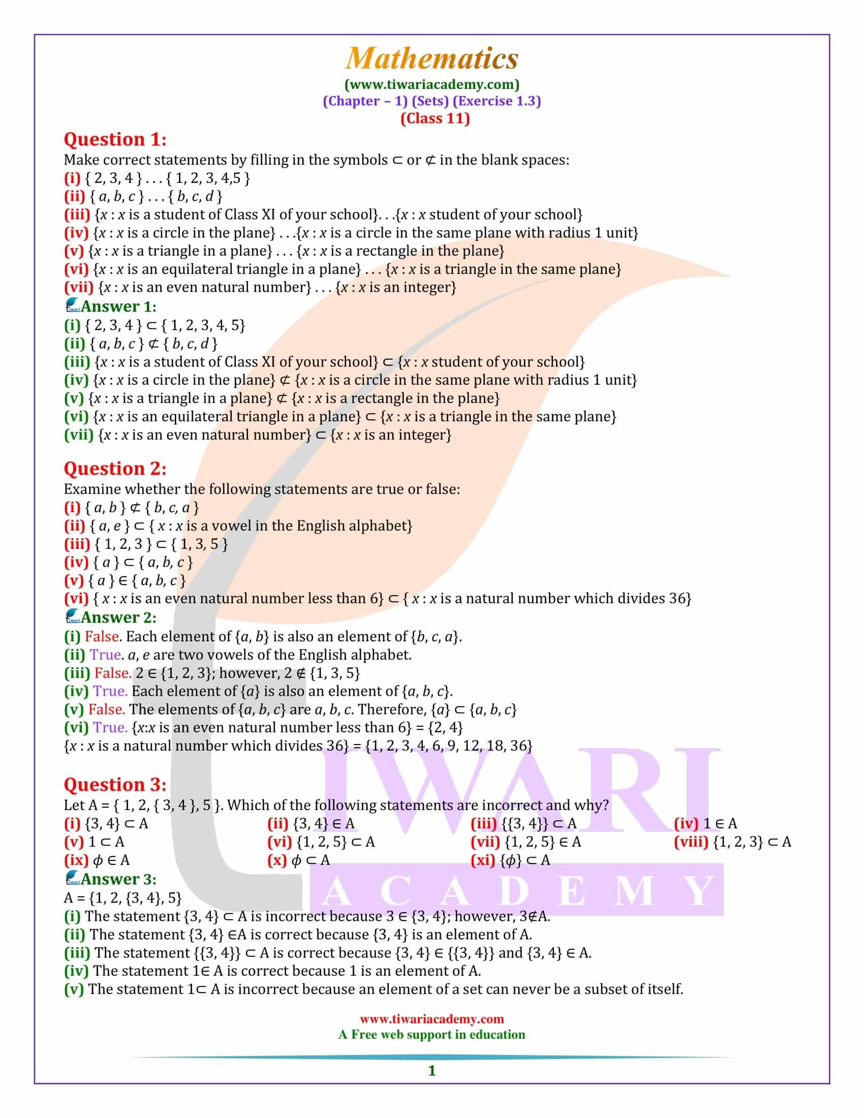 NCERT Solutions for Class 11 Maths Exercise 1.3