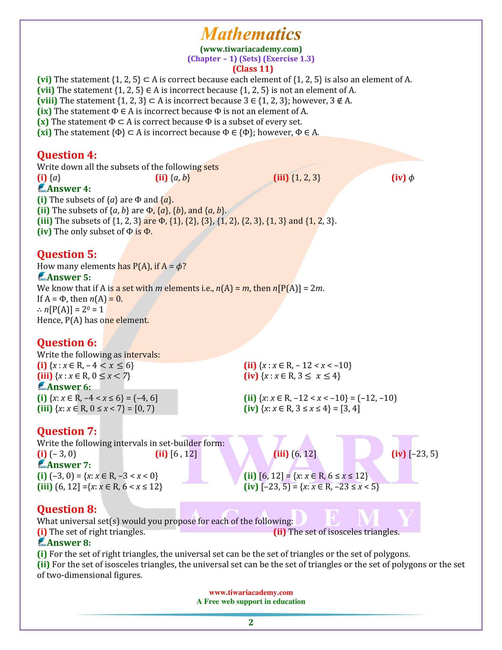 Class 11 Maths Exercise 1.3