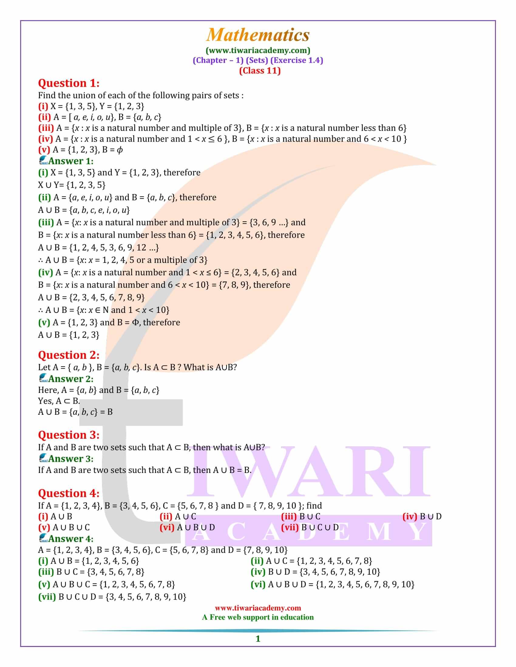 NCERT Solutions for Class 11 Maths Exercise 1.4