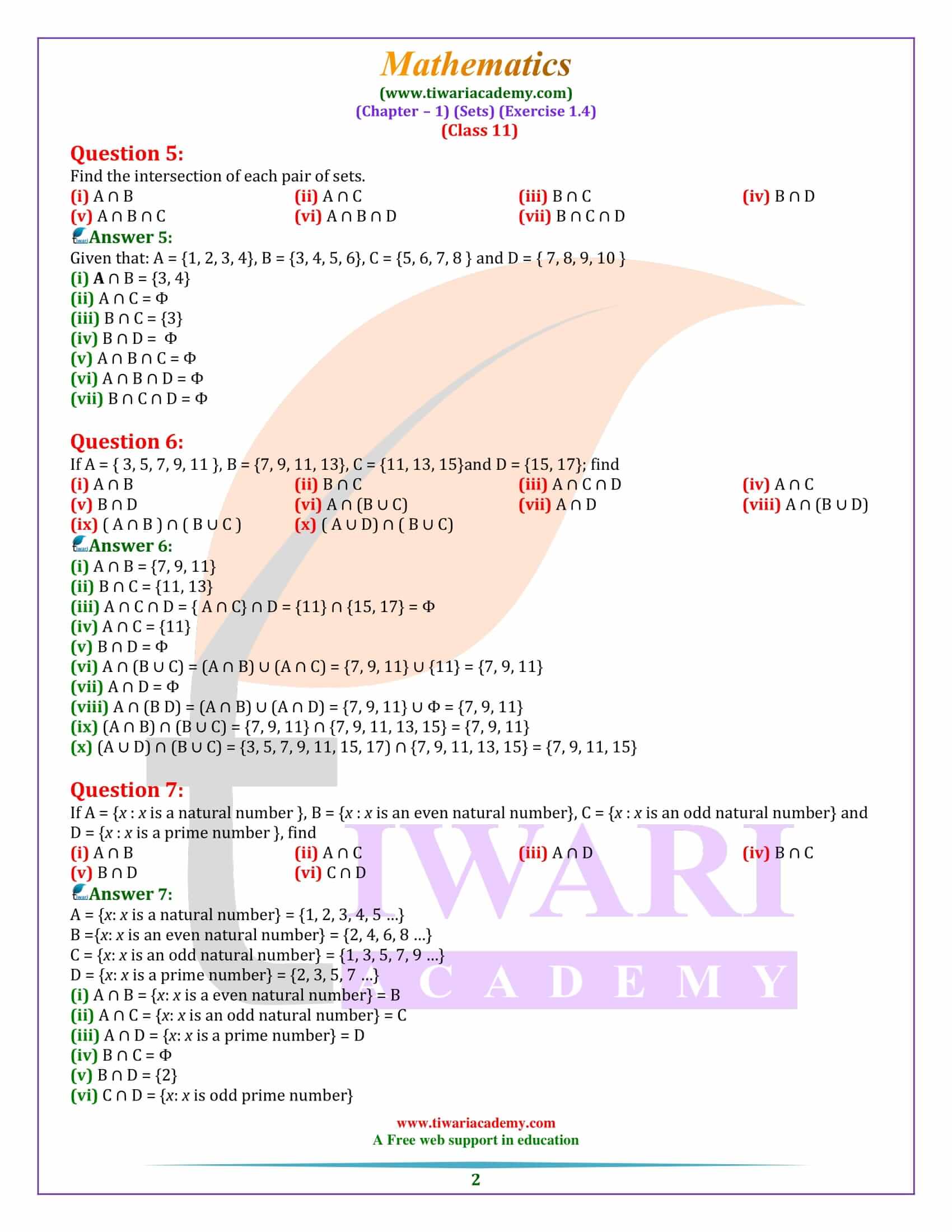 Class 11 Maths Exercise 1.4