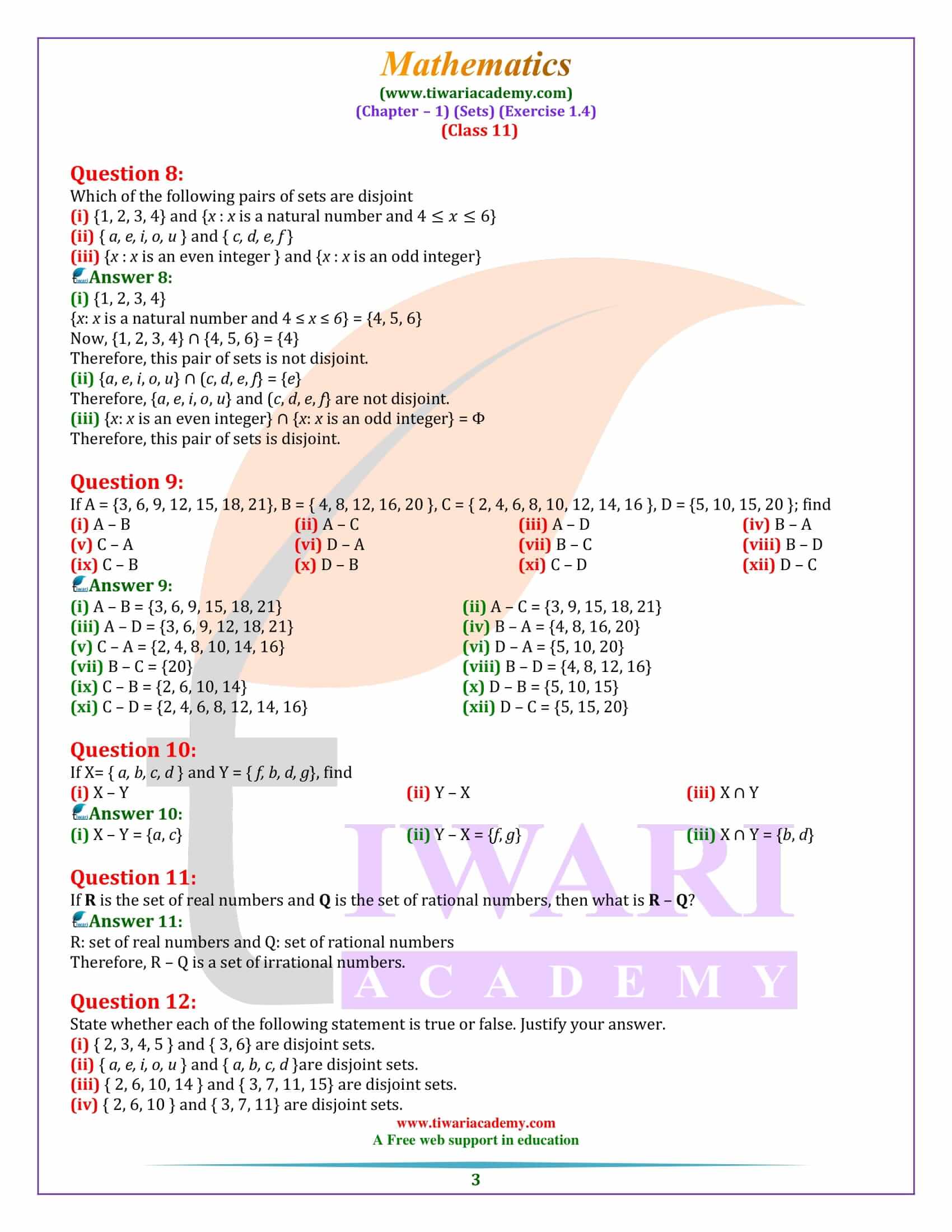 NCERT Solutions for Class 11 Maths Exercise 1.4 in Hindi and English Medium