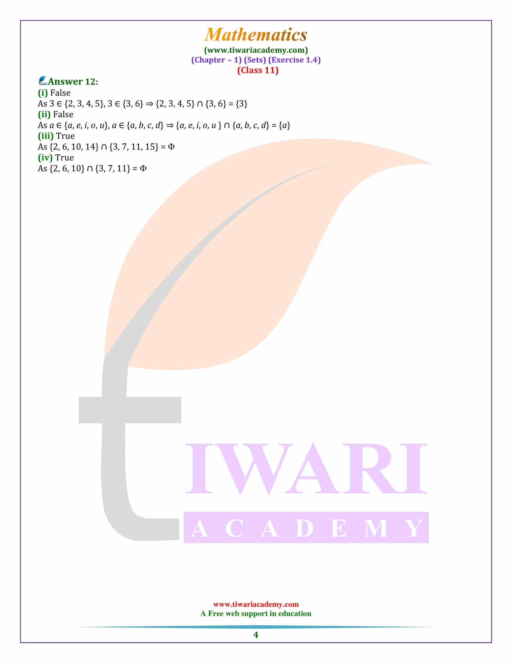 NCERT Solutions for Class 11 Maths Exercise 1.4 PDF