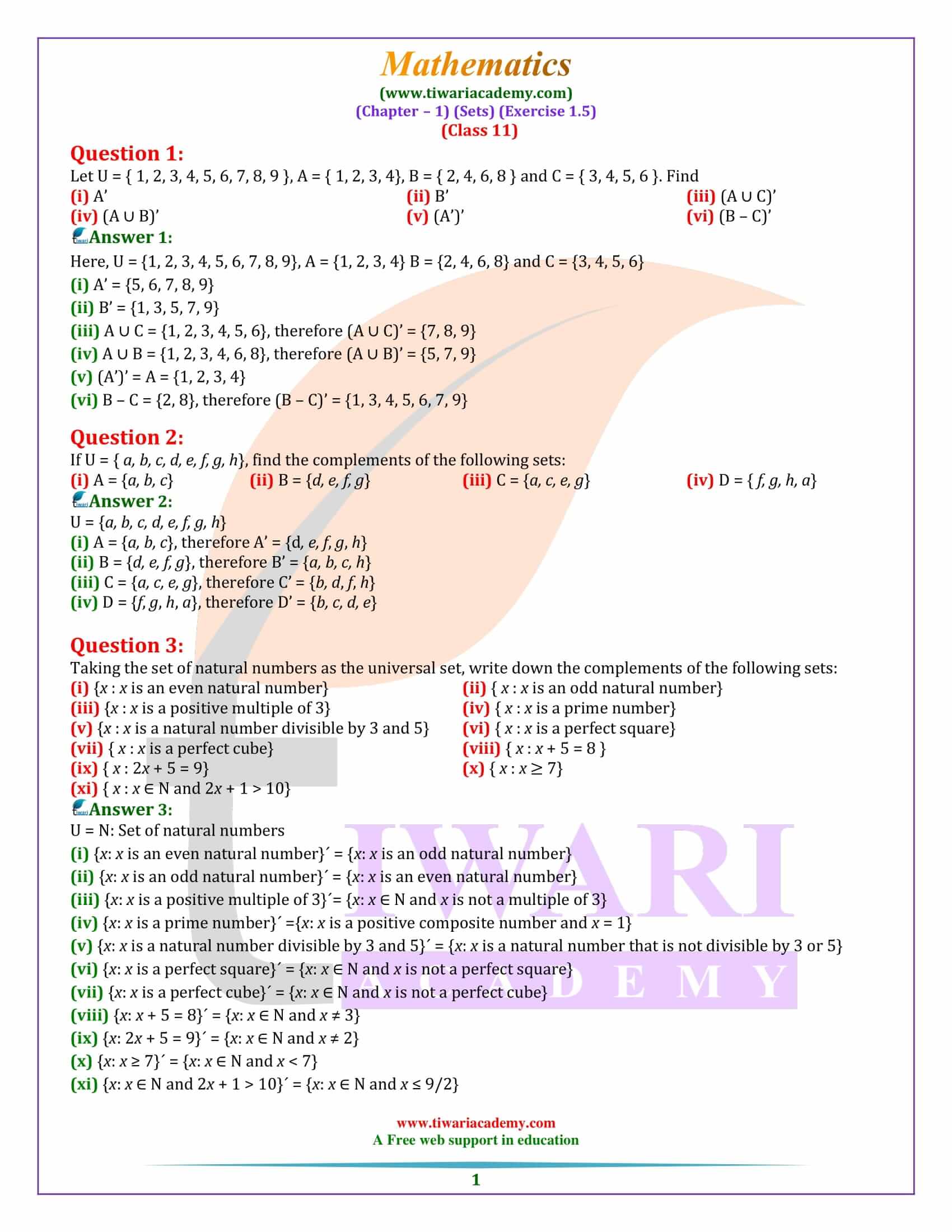 NCERT Solutions for Class 11 Maths Exercise 1.5