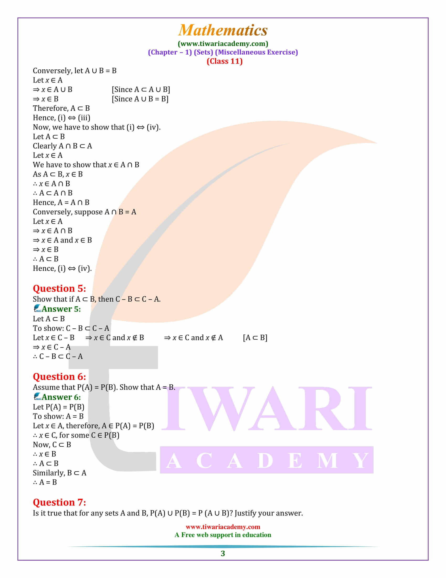 NCERT Solutions for Class 11 Maths Chapter 1 Mis. Ex.