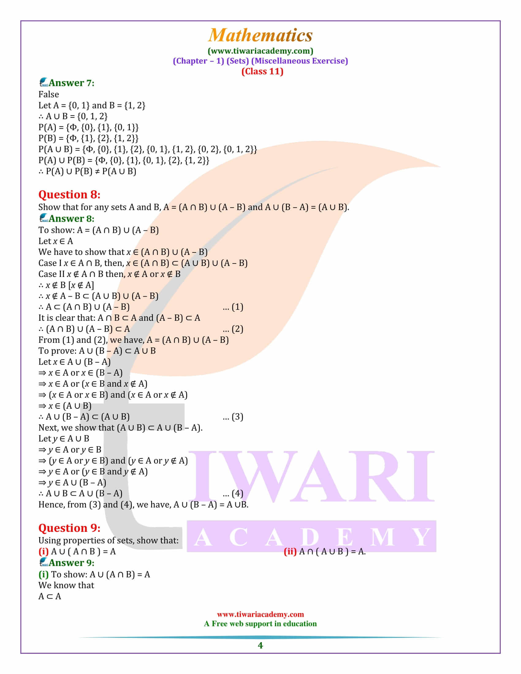 NCERT Solutions for Class 11 Maths Chapter 1 Miscellaneous