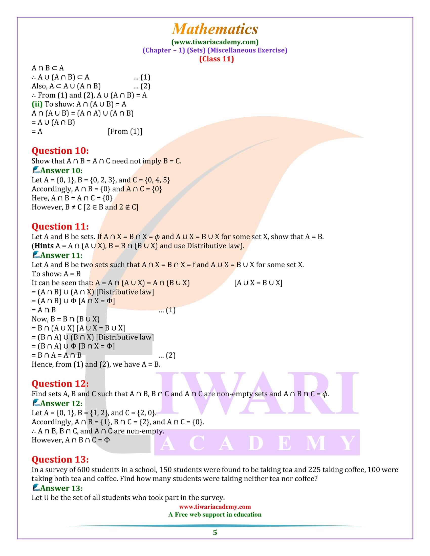NCERT Solutions for Class 11 Maths Chapter 1 Miscellaneous Exercise in Hindi and English