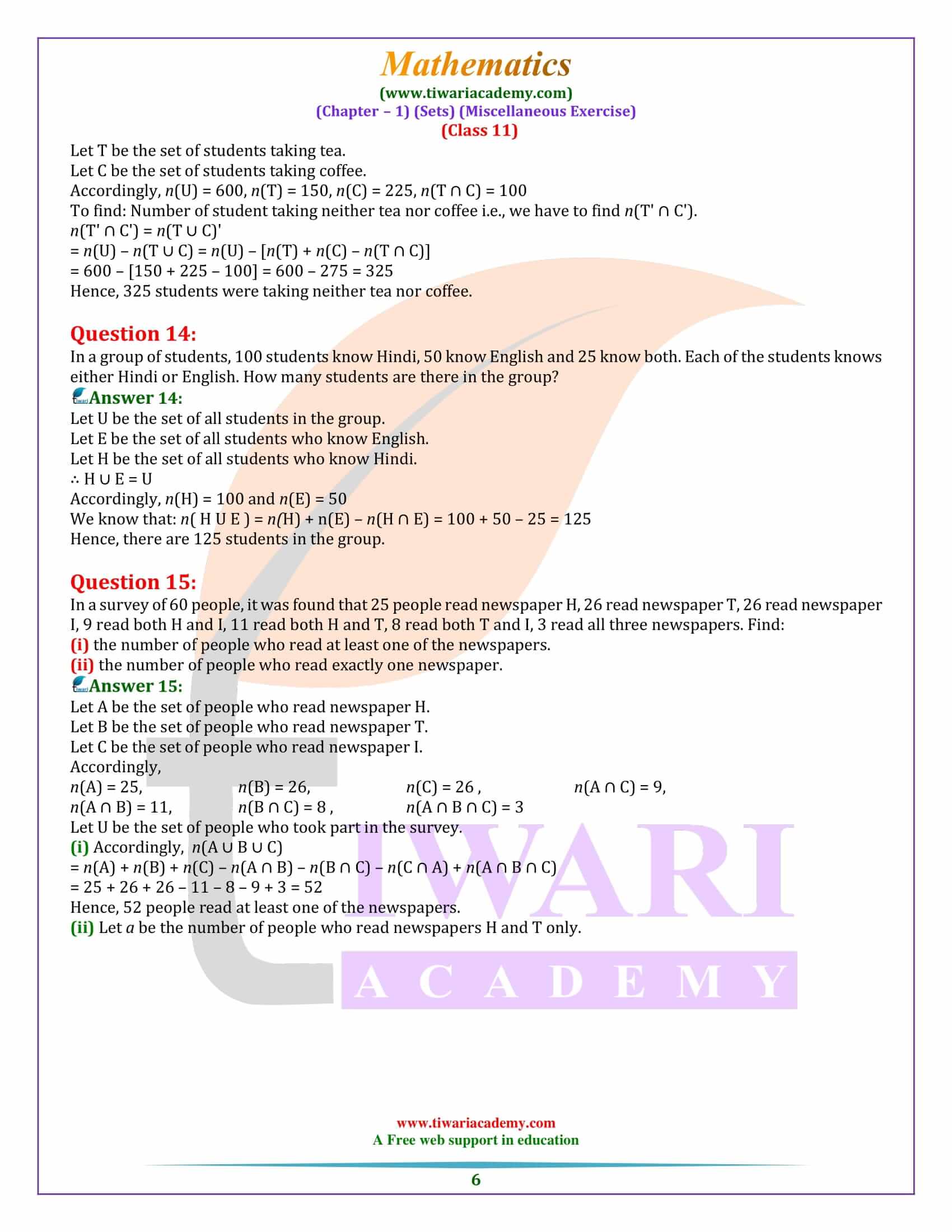 NCERT Solutions for Class 11 Maths Chapter 1 Miscellaneous Exercise pdf download