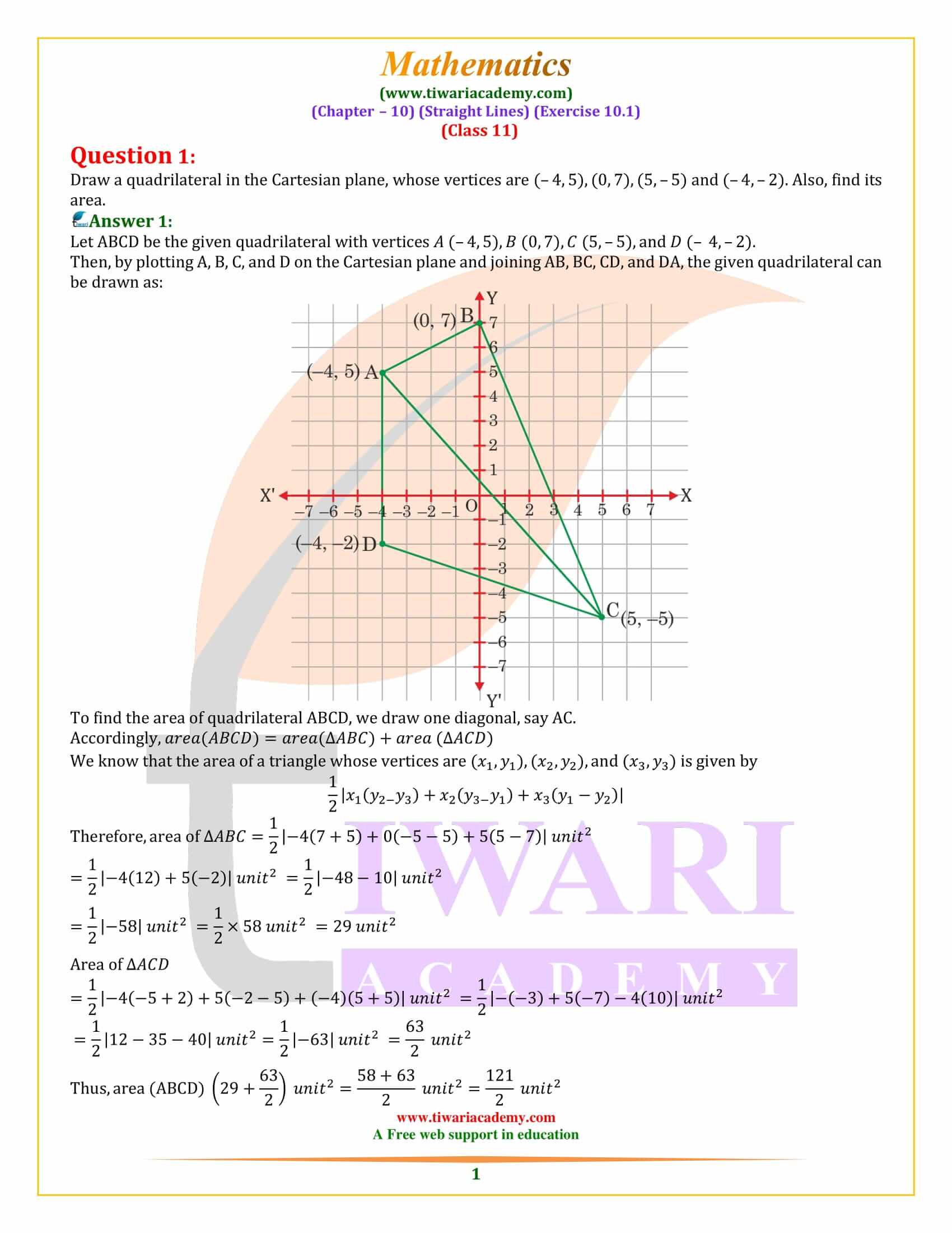 Class 11 Maths Exercise 10.1 Straight Lines