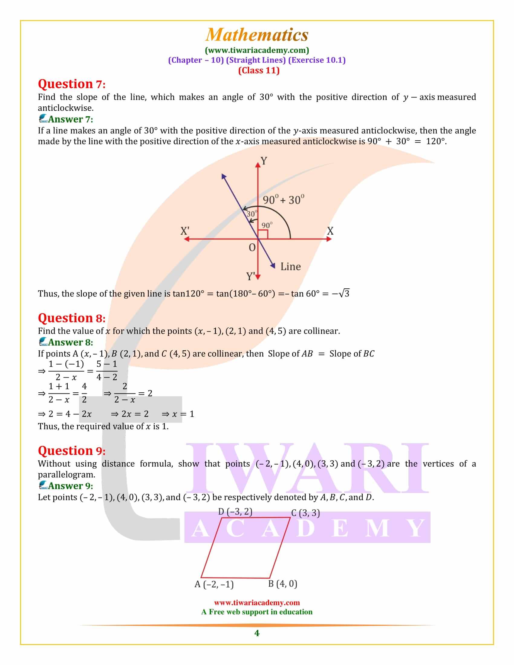NCERT Solutions for Class 11 Maths Exercise 10.1 in PDF