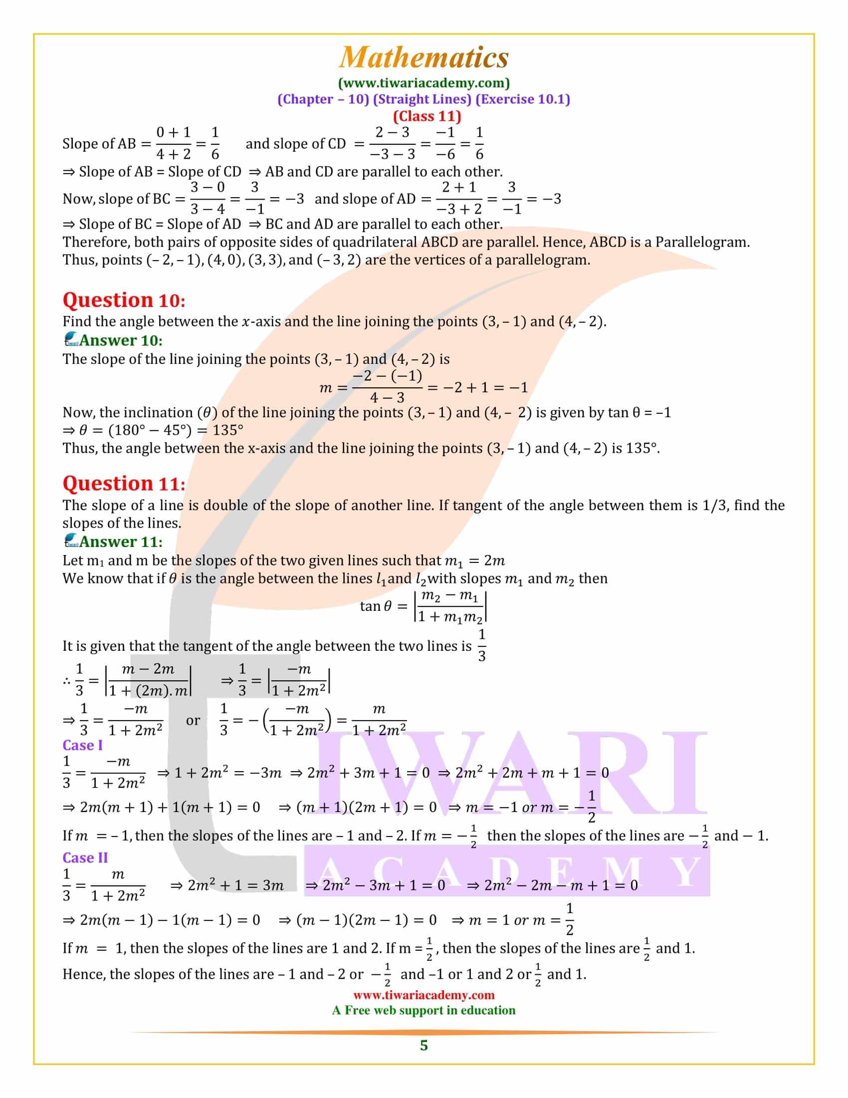 NCERT Solutions for Class 11 Maths Exercise 10.1 download