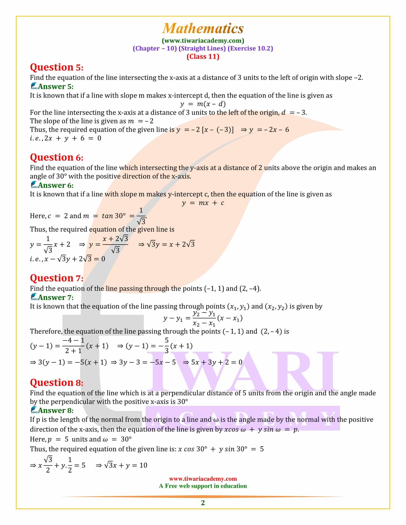 NCERT Solutions for Class 11 Maths Exercise 10.2
