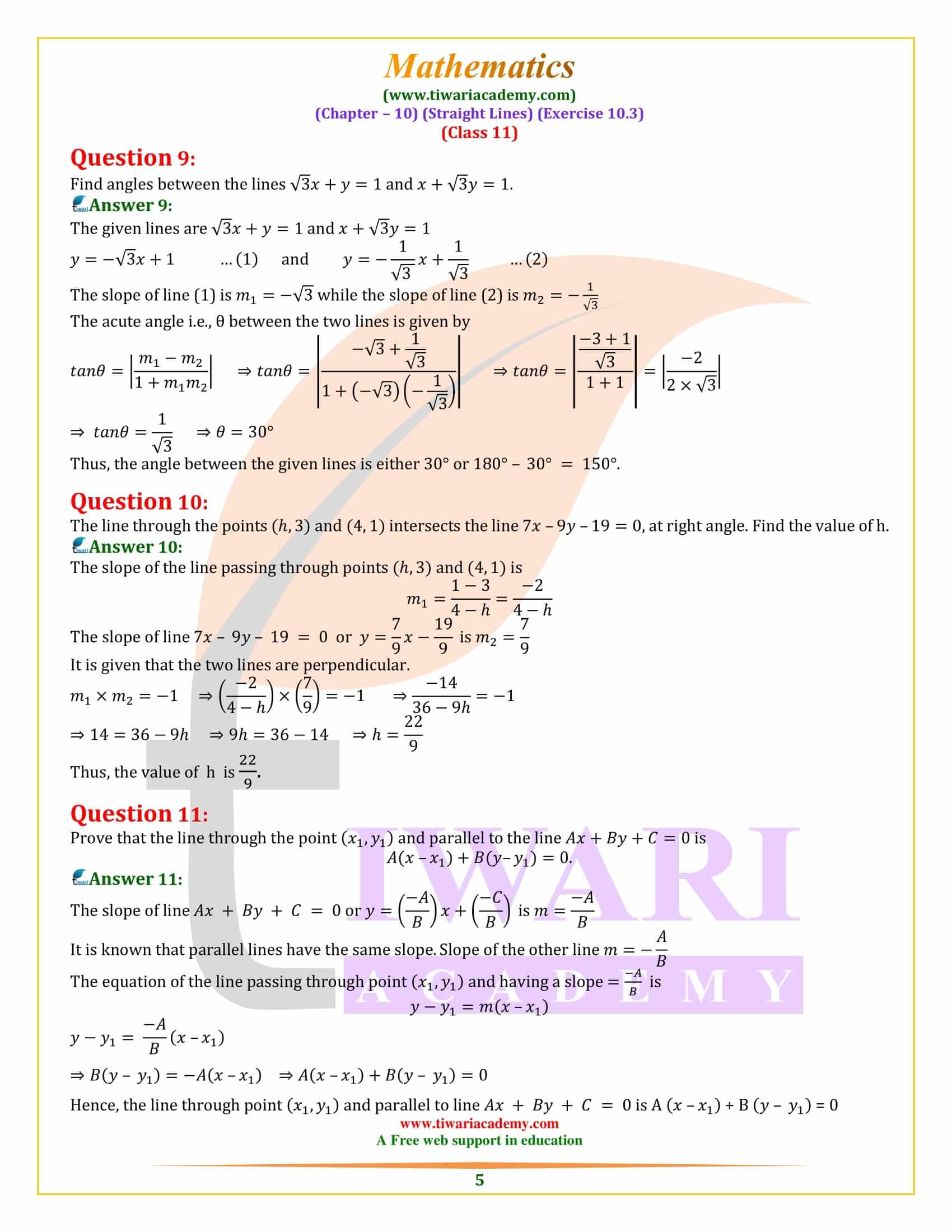 NCERT Solutions for Class 11 Maths Exercise 10.3 free