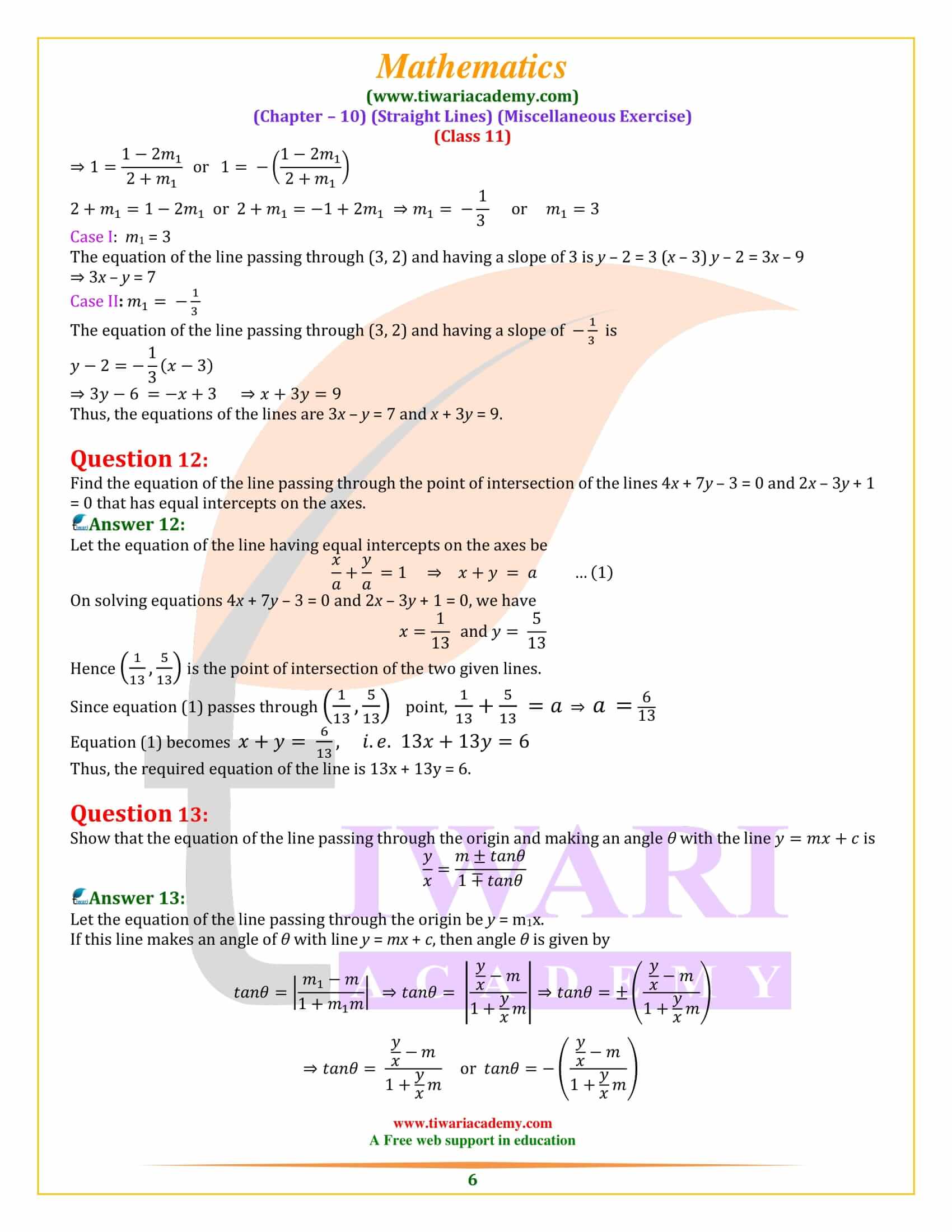 NCERT Solutions for Class 11 Maths Chapter 10 Miscellaneous Exercise in English Medium