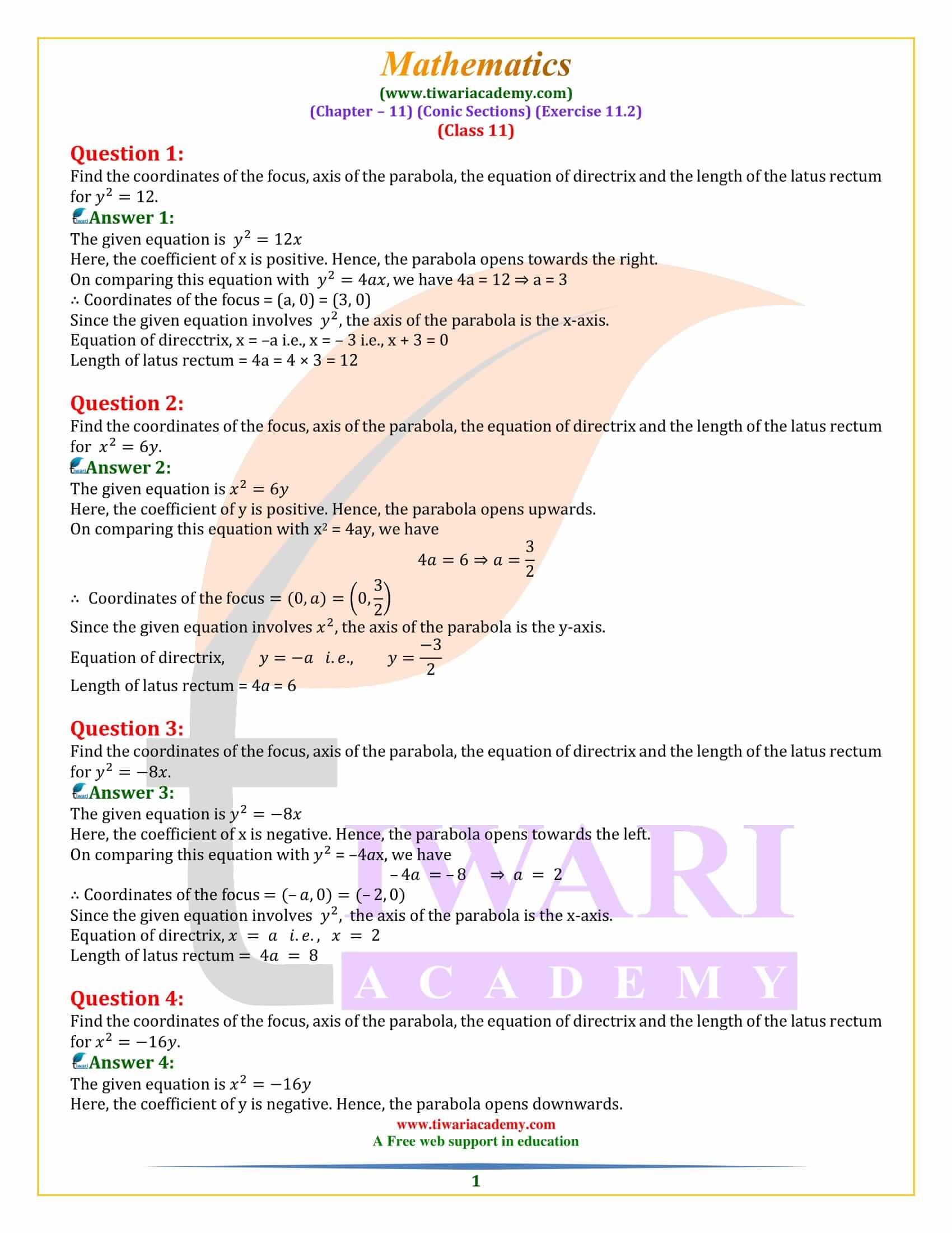 Class 11 Maths Exercise 11.2 Conic Sections