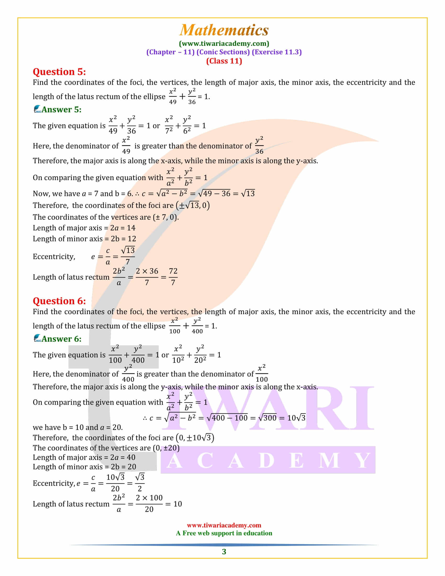 NCERT Solutions for Class 11 Maths Exercise 11.3 in PDF