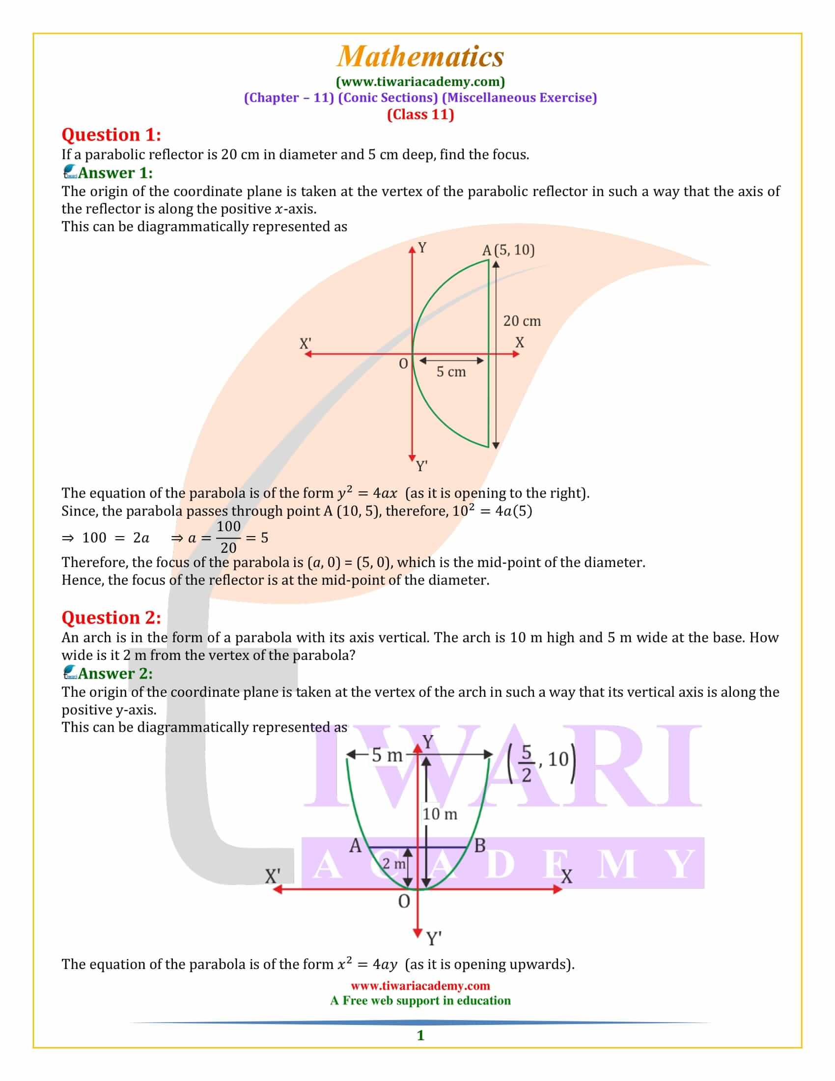 Class 11 Maths Chapter 11 Miscellaneous Exercise 11 Conic Sections