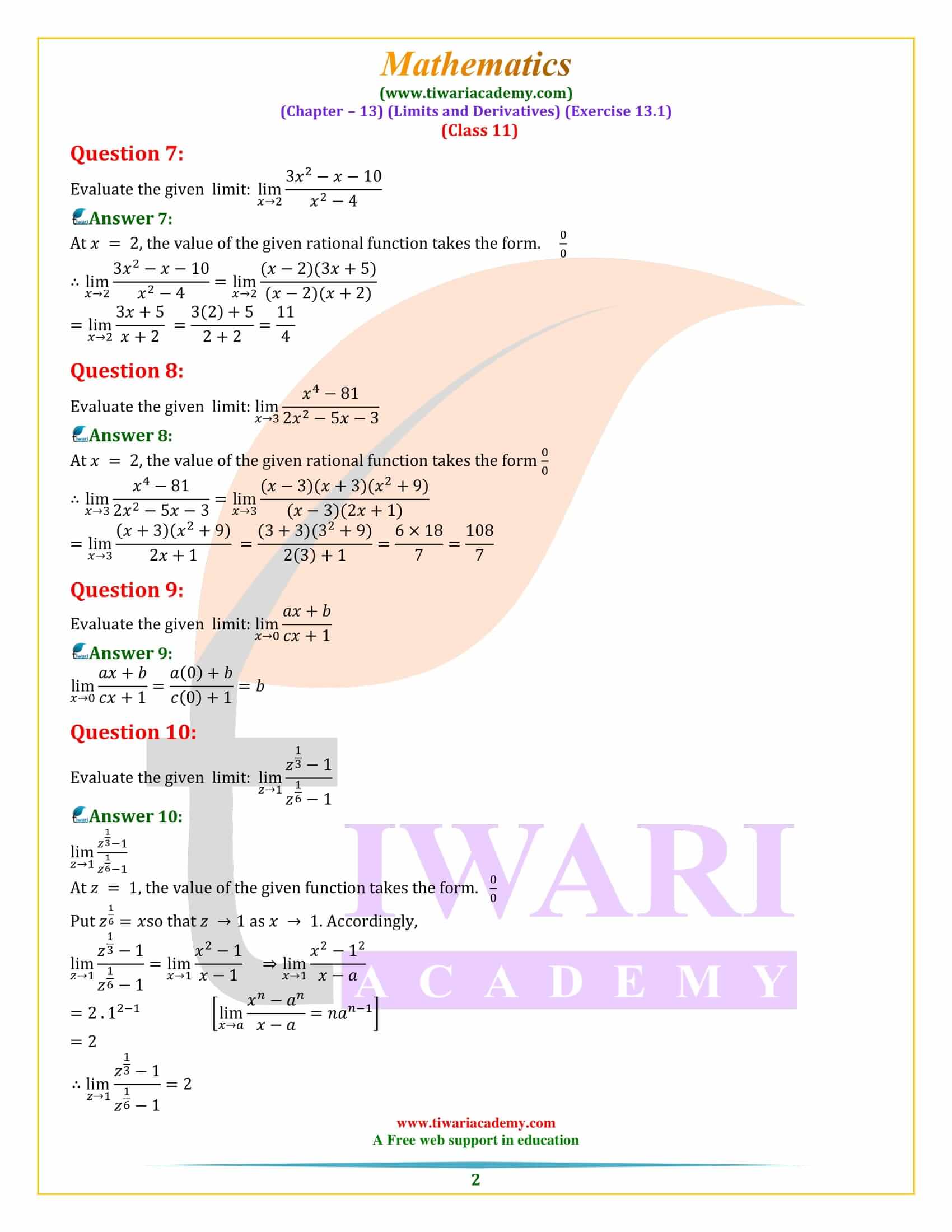 NCERT Solutions for Class 11 Maths Exercise 13.1