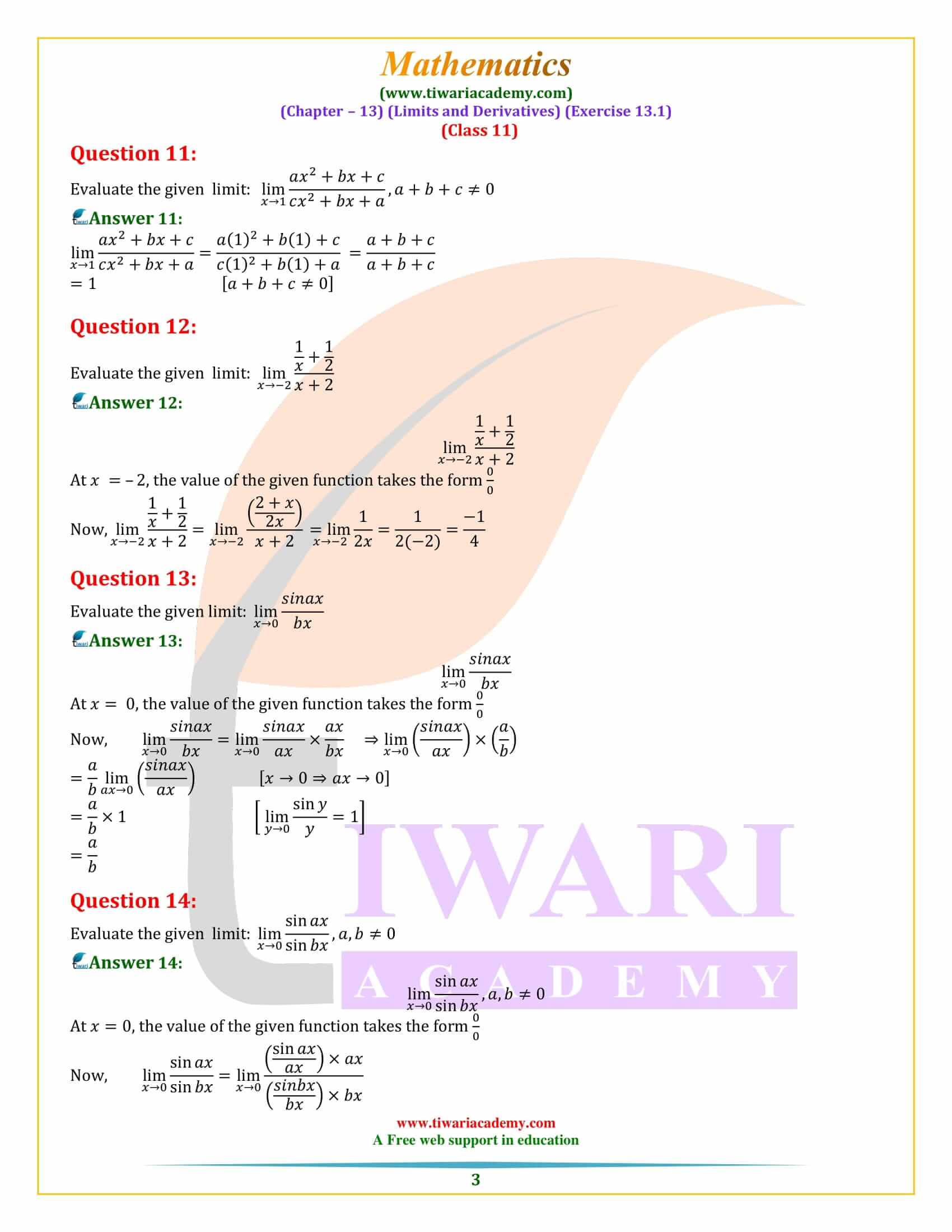 NCERT Solutions for Class 11 Maths Exercise 13.1 in PDF