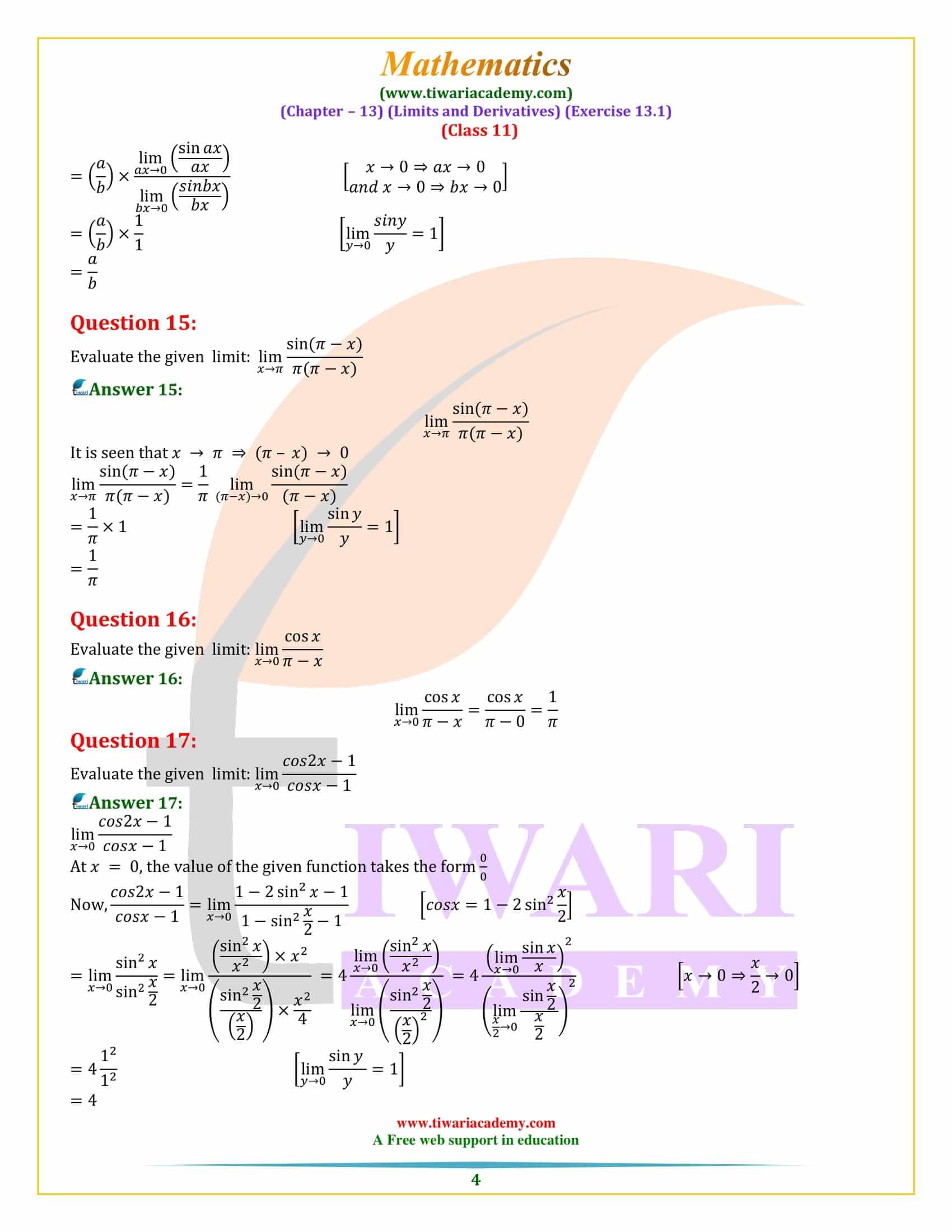 NCERT Solutions for Class 11 Maths Exercise 13.1 free