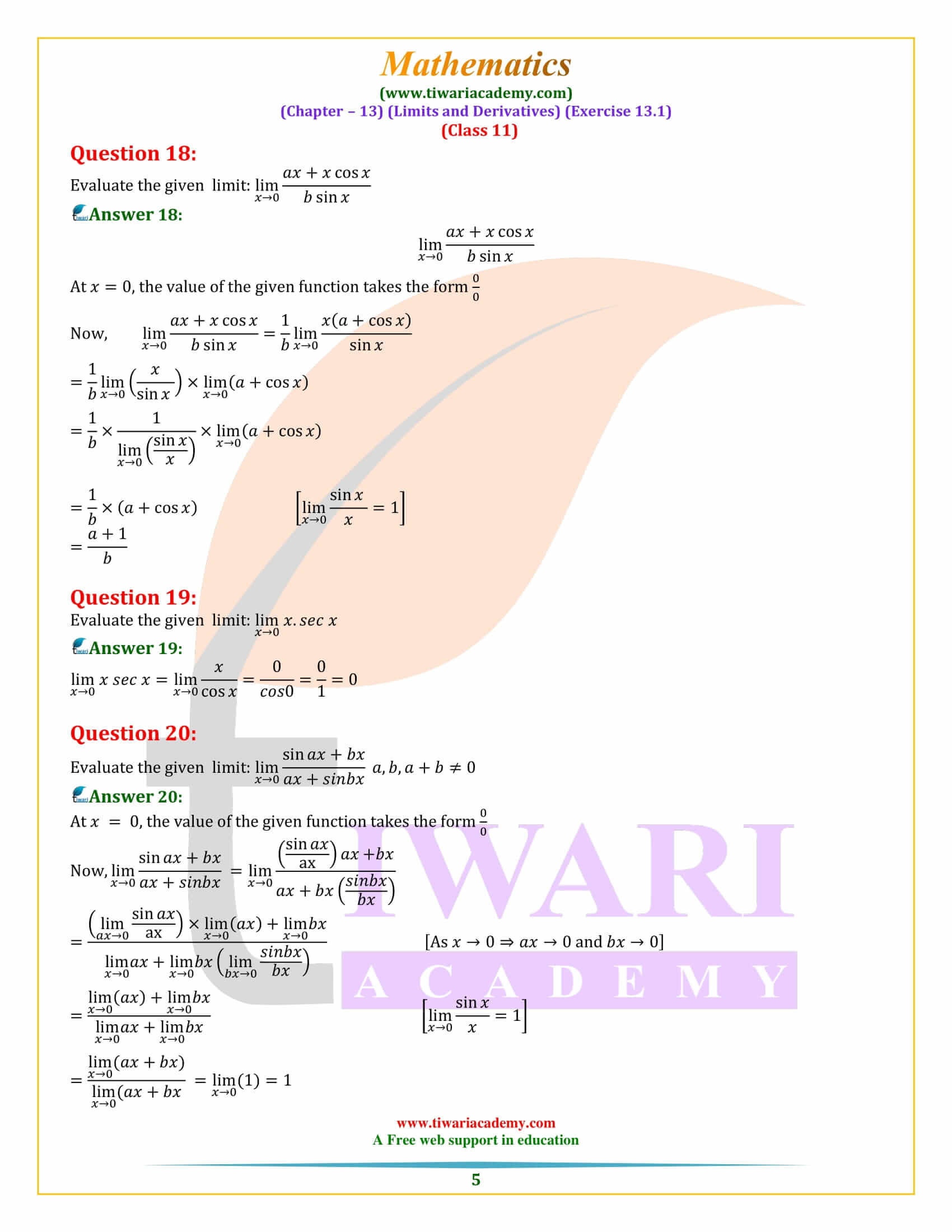 NCERT Solutions for Class 11 Maths Exercise 13.1 download