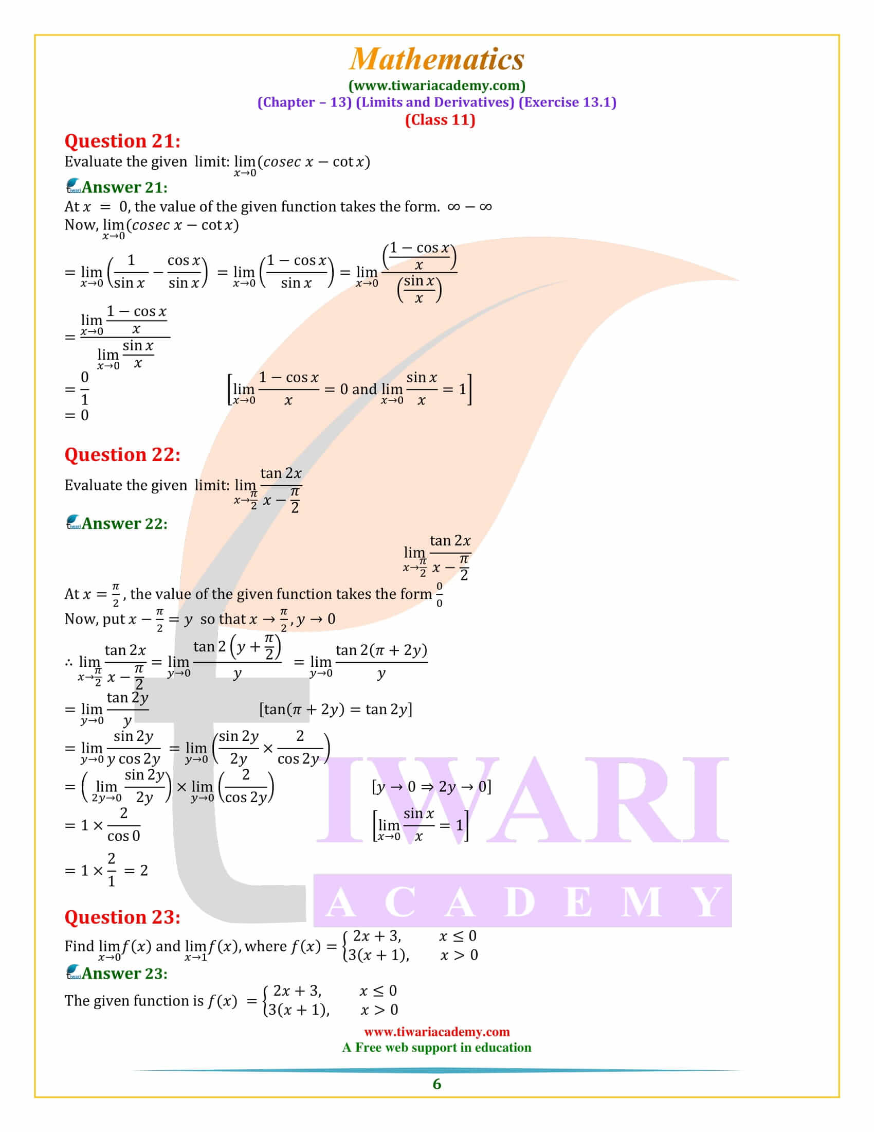 NCERT Solutions for Class 11 Maths Exercise 13.1 guide