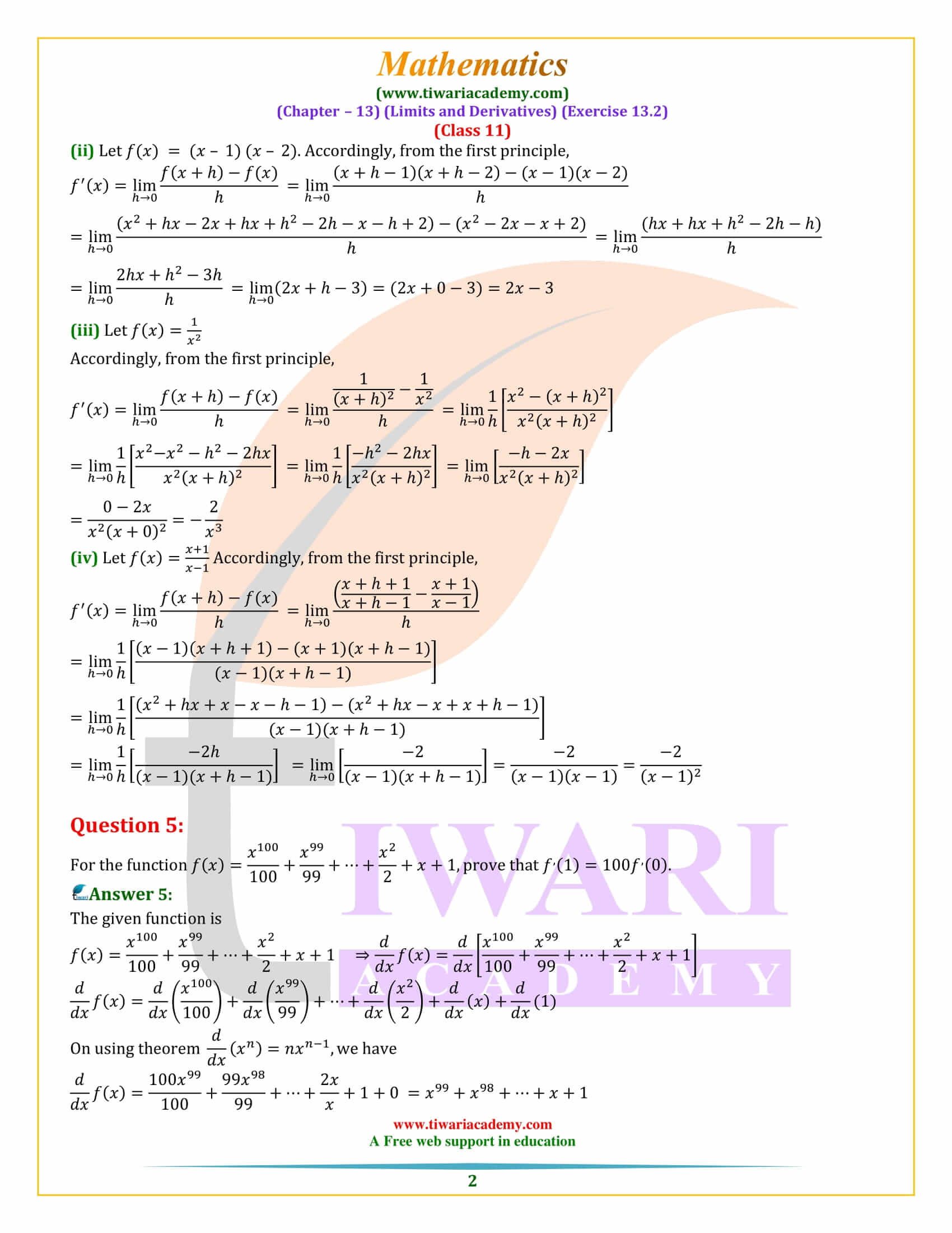 NCERT Solutions for Class 11 Maths Exercise 13.2