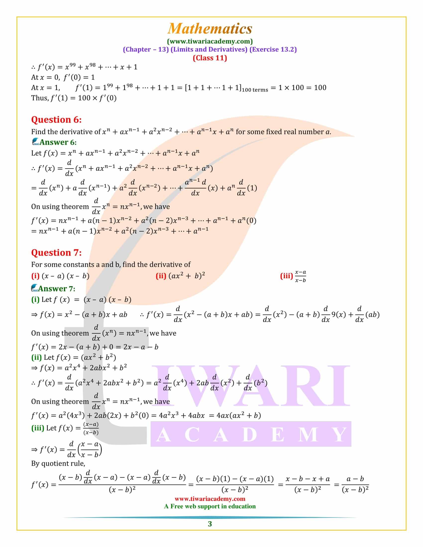 NCERT Solutions for Class 11 Maths Exercise 13.2 in PDF
